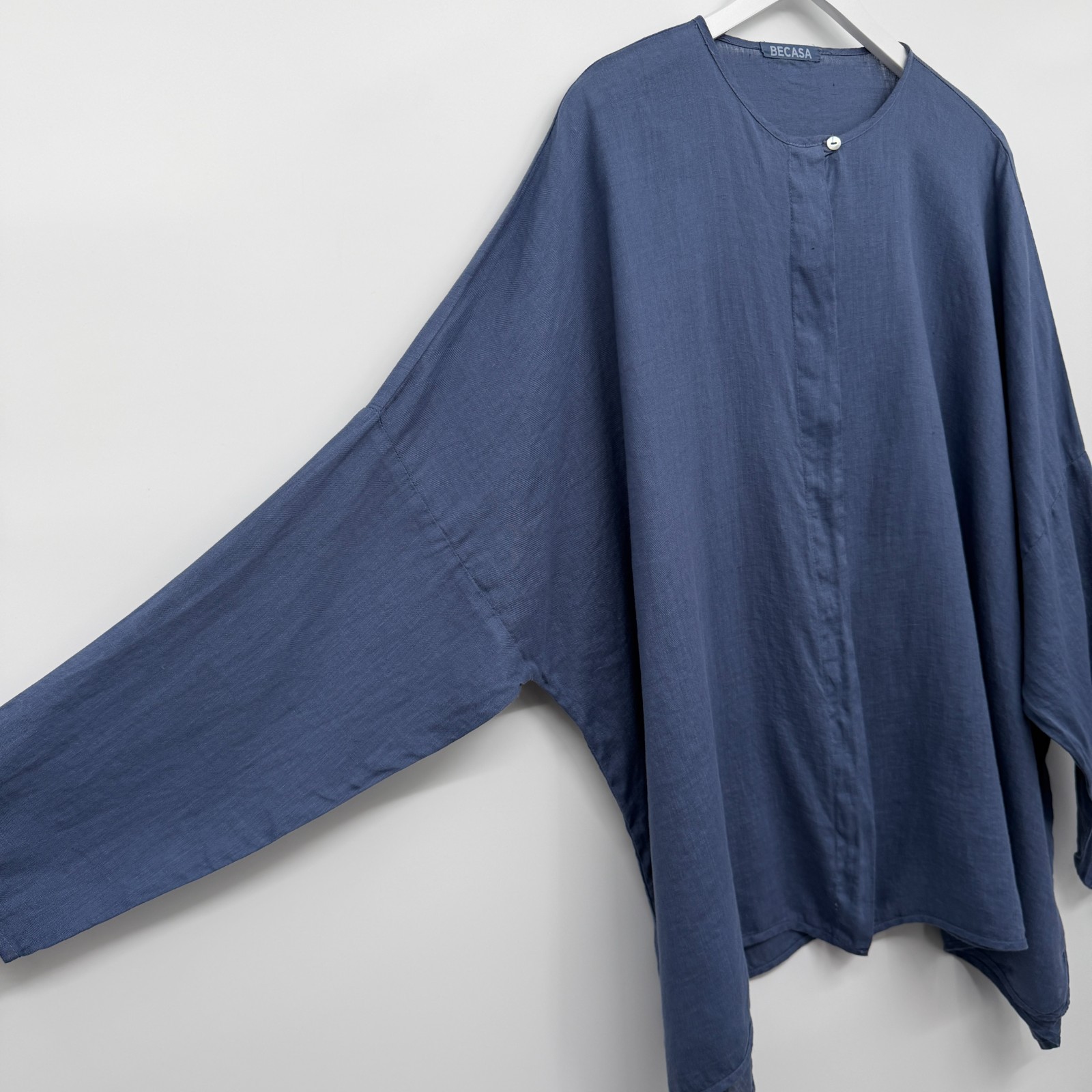 Becasa Oversized Sunset Linen Shirt One Size Catalina Blue Lagenlook Coastal