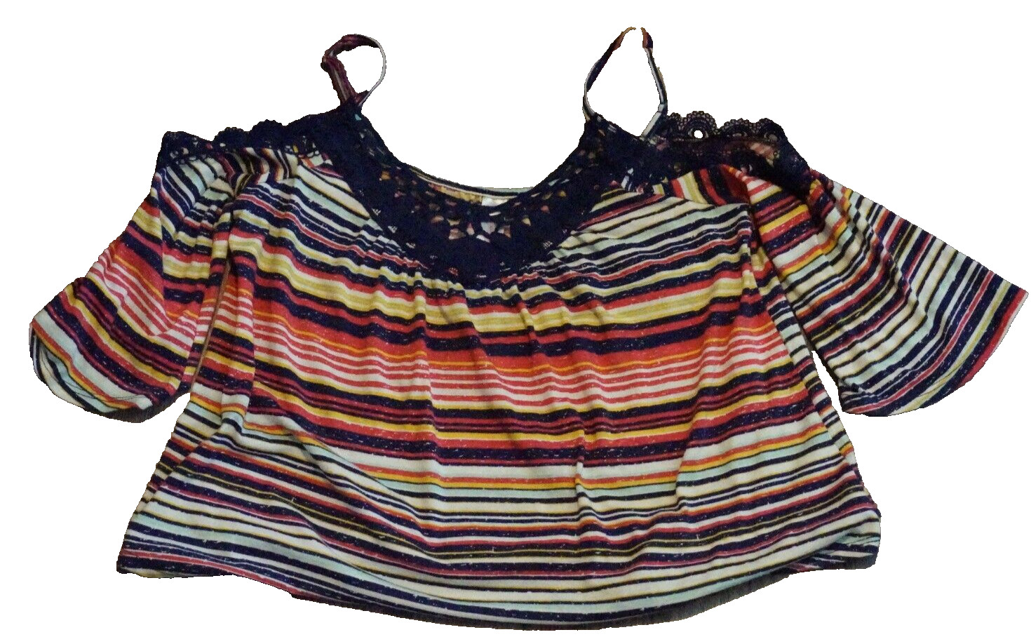 No Boundaries NOBO Top Shirt Womens Medium Multicolor Striped 3/4 Sleeve Strap