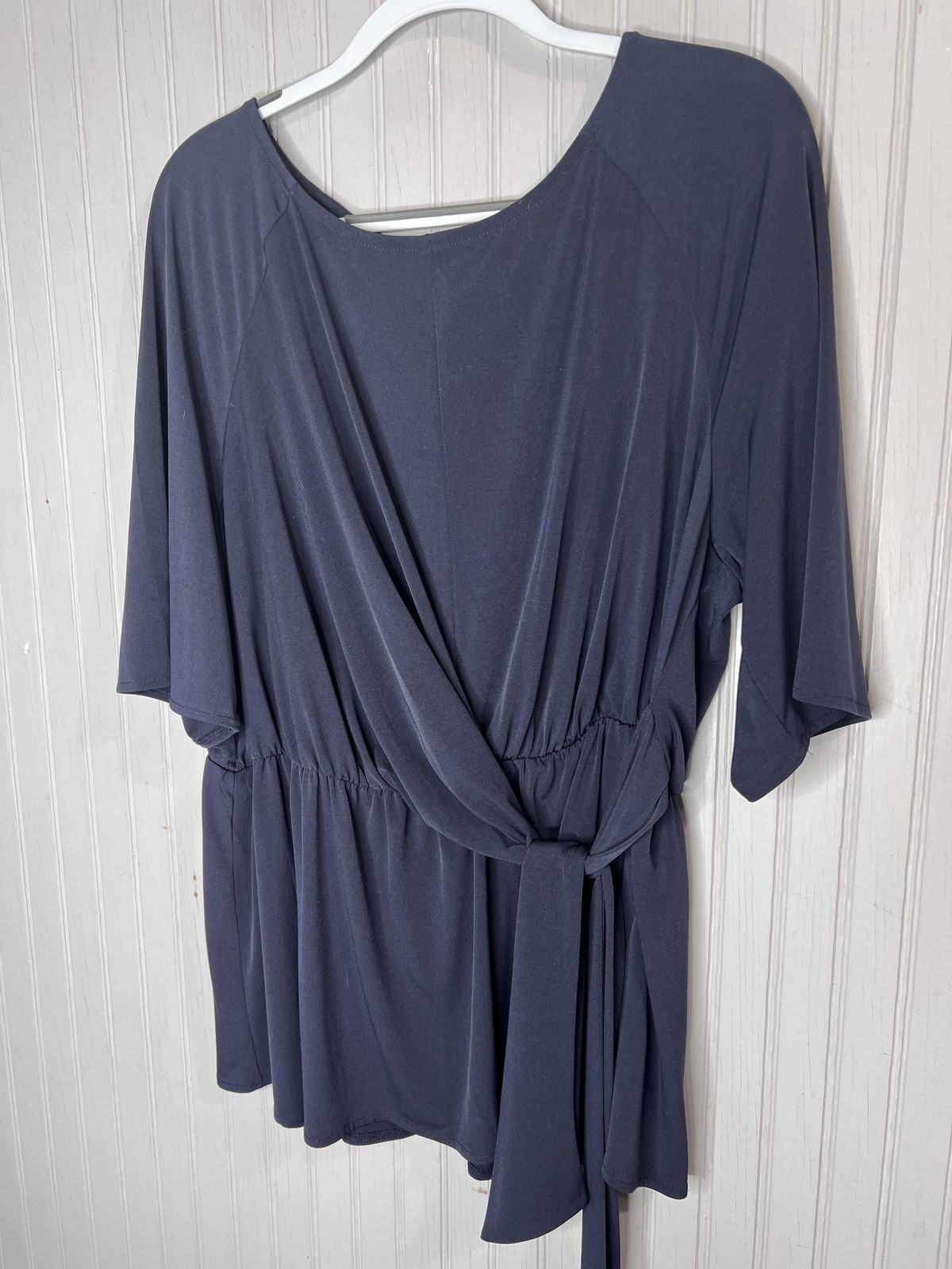 Lane Bryant Shirt Womens 18/20 Blue Kimono Sleeve Belted Wrap Tunic Top