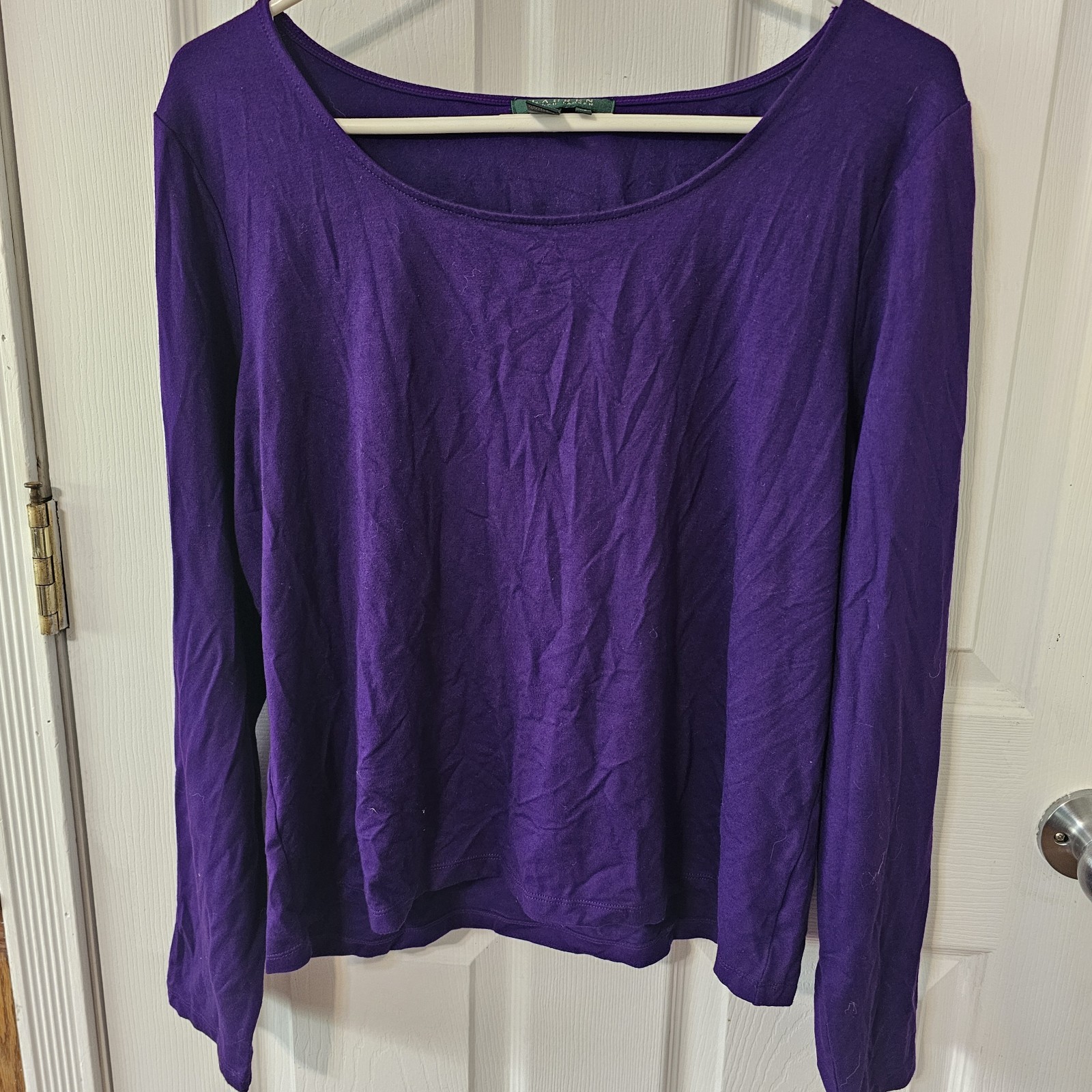 Lauren Ralph Lauren Long Sleeve Layering Tee Purple Cropped Sz XL Old Money