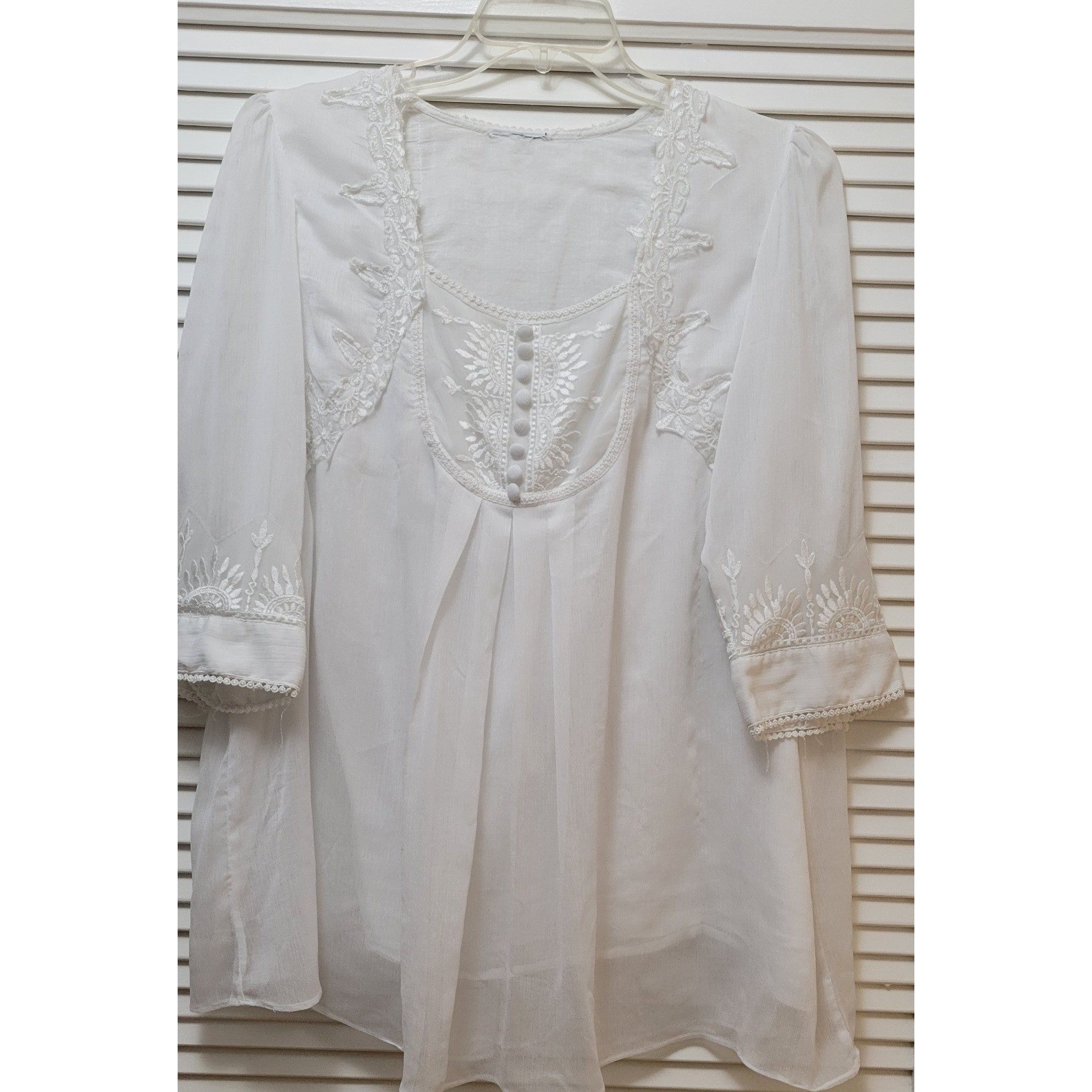 Boho Peasant Fairy Embroidered Lace Trim Tunic Blouse