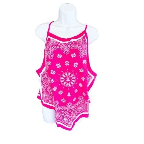 NWT Floral Print Pink& White Bandana Style Adjustable Halter Neck Top SZ 2XL