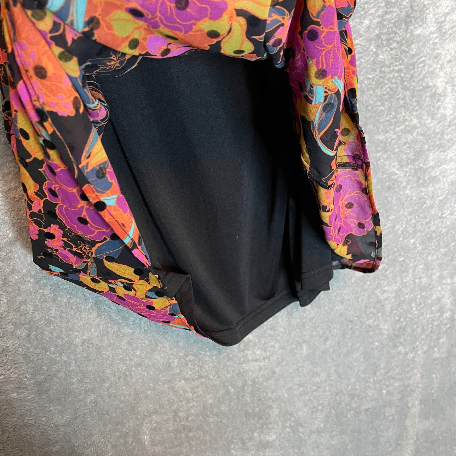 DR2 Women Floral Velvet Clip Dot Flutter Sleeve Tie Back Drapey Office Top M