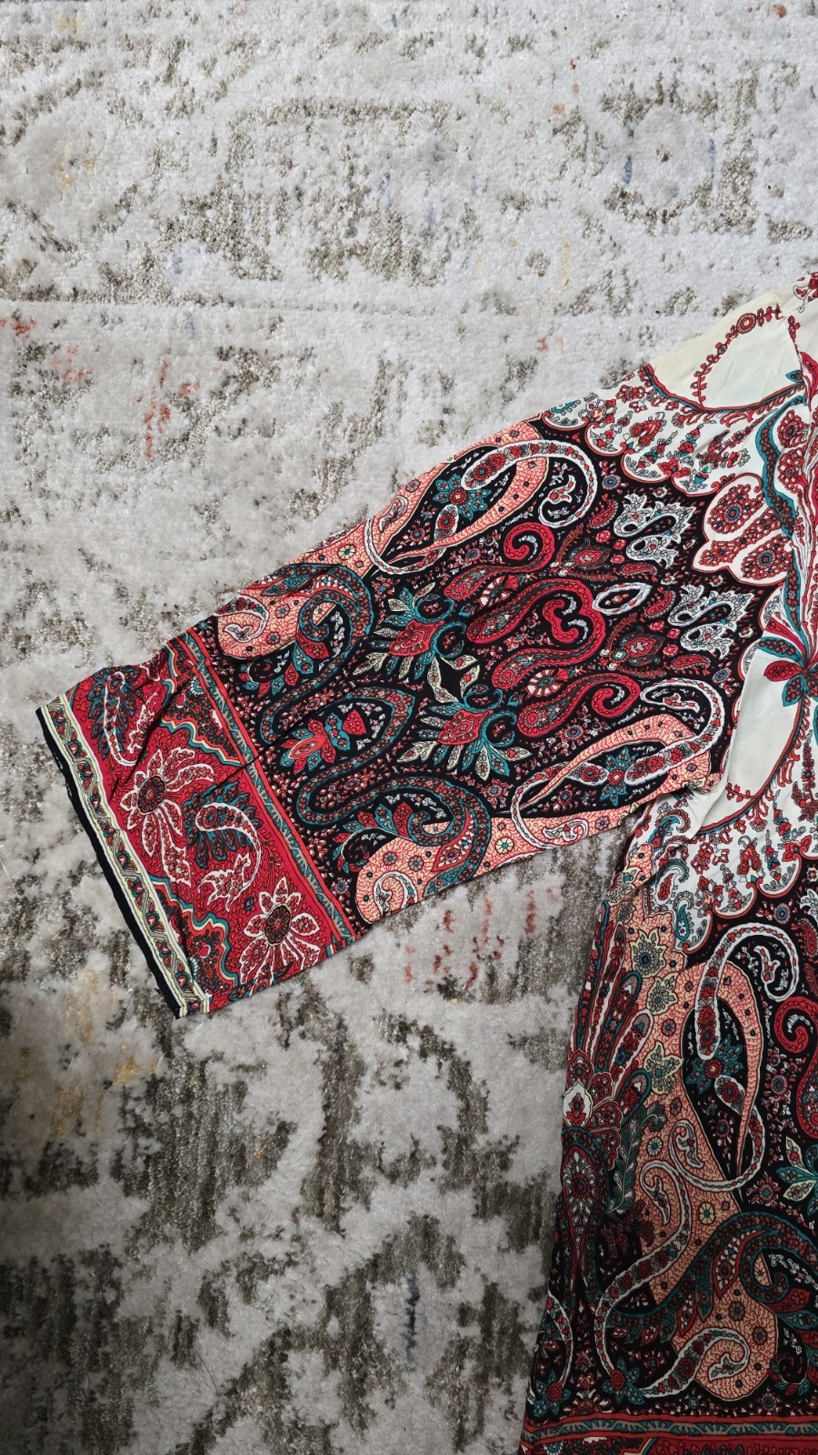 Kivenst Paisley Multicolor Red Cream Print Top Colorful Bohemian Blouse Size L