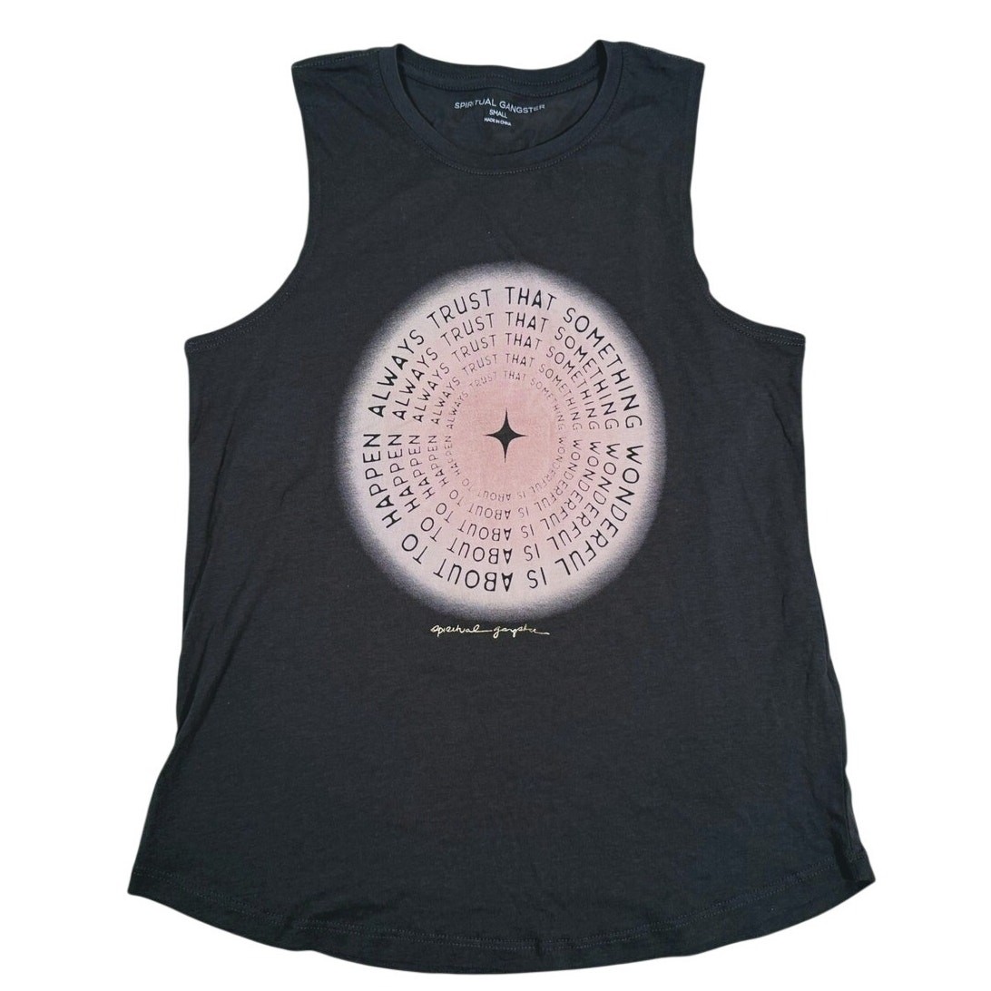 NWT Spiritual Gangster Graphic Muscle Tank Top Size Small Gray Yoga Festival