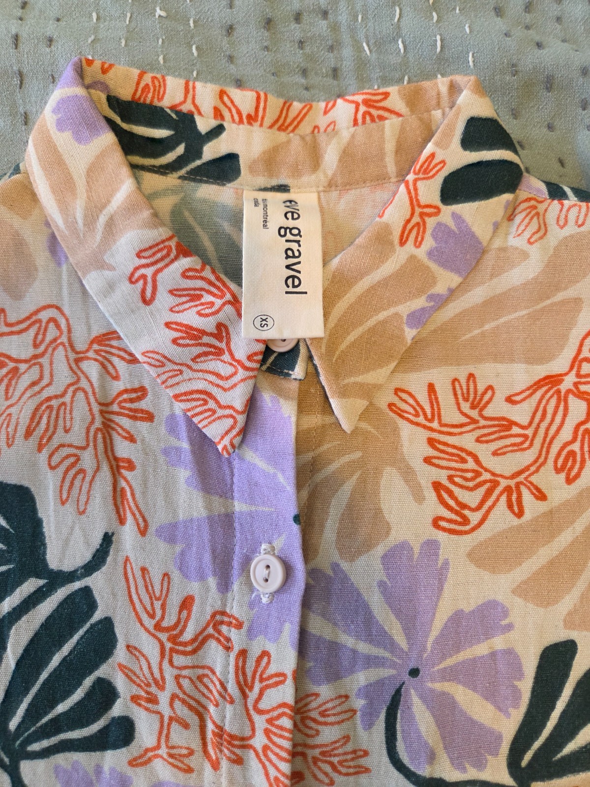 Eve Gravel Lotus Top In Bouquet Floral Print Hawaiian Camp Shirt women’s XS