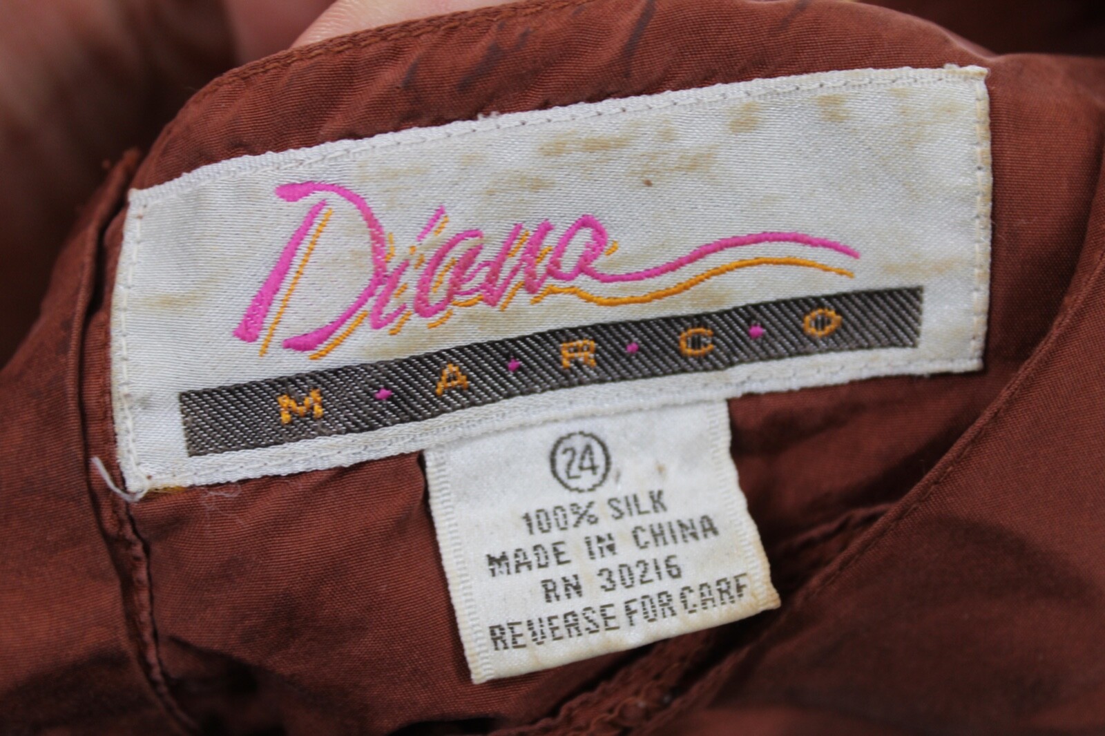 Vtg Diana Marco 24 Burnt Orange Short Sleeve Silk Top Blouse Shirt