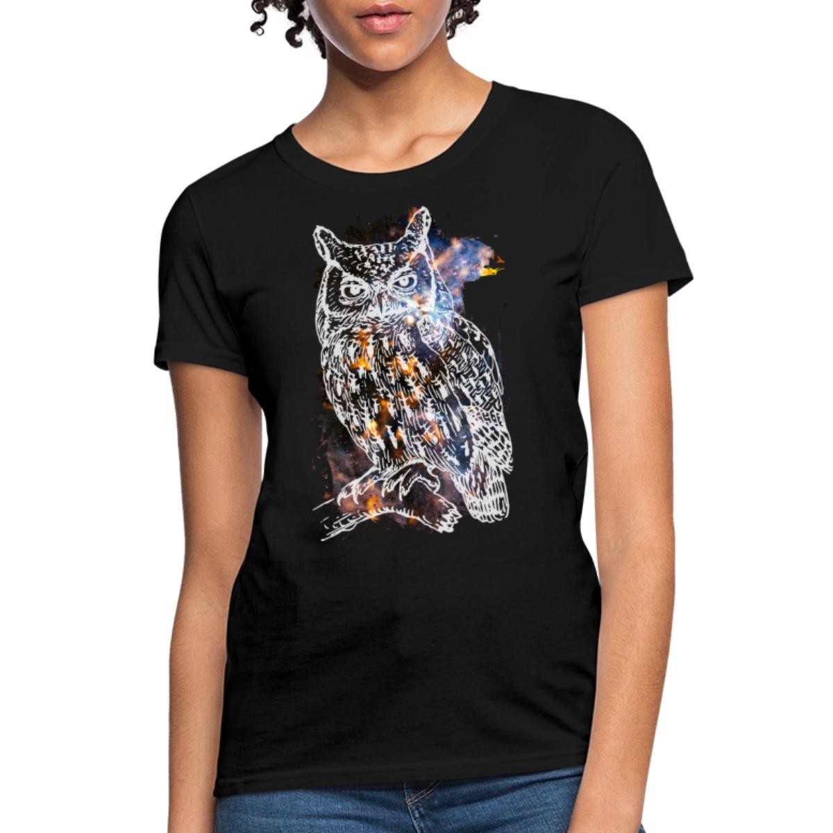 Cosmic Owl Black Women’s T-Shirt