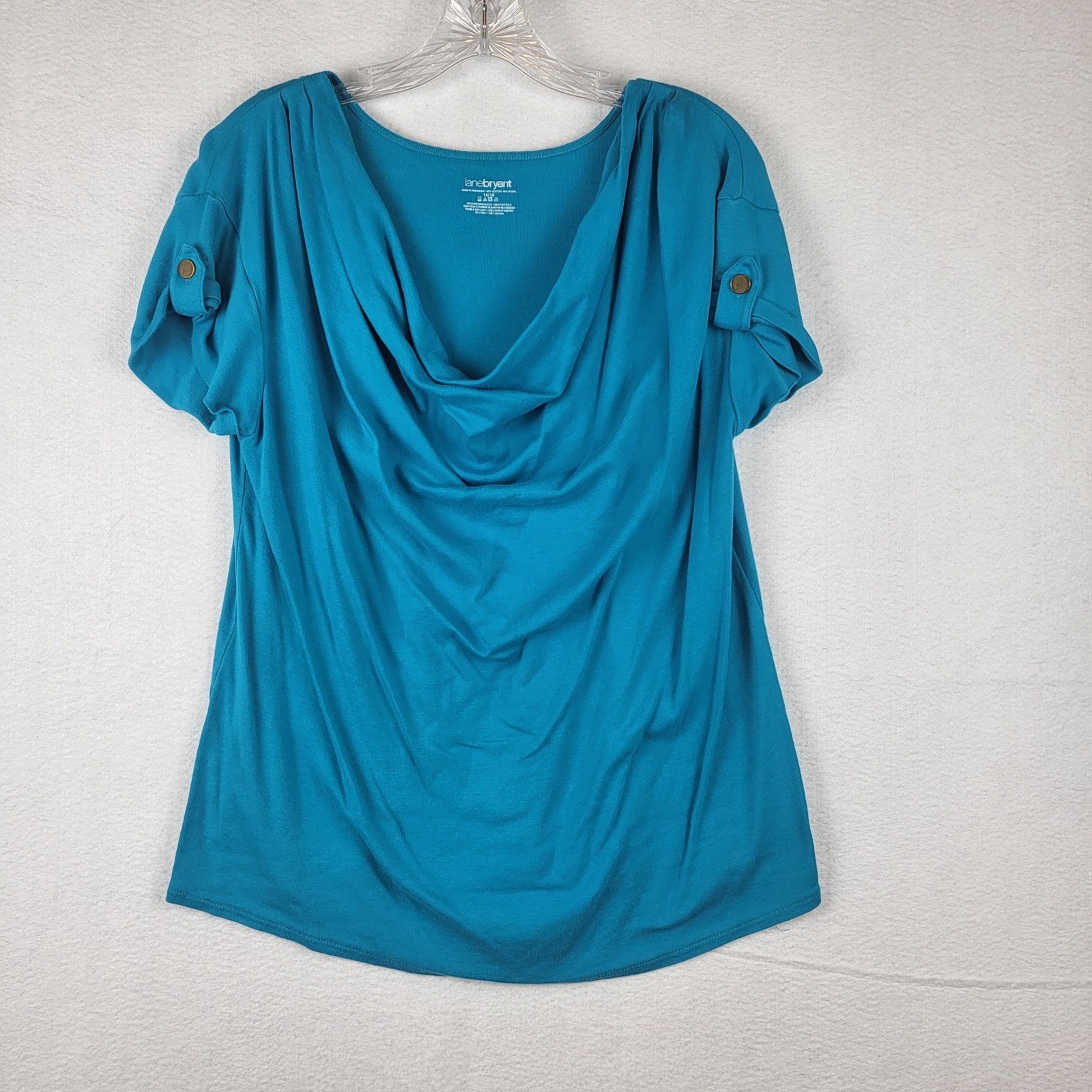Lane Bryant Teal Cowl Neck Roll Tab Sleeve Tunic Top Plus Size 14 16