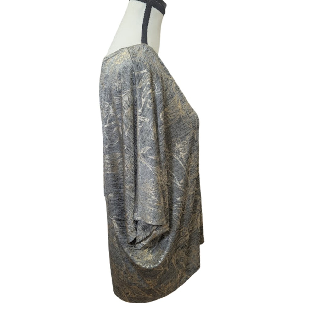 Metallic Foil Dolman Top | WHBM Gold Floral V-Neck Soft Knit Blouse M NWT