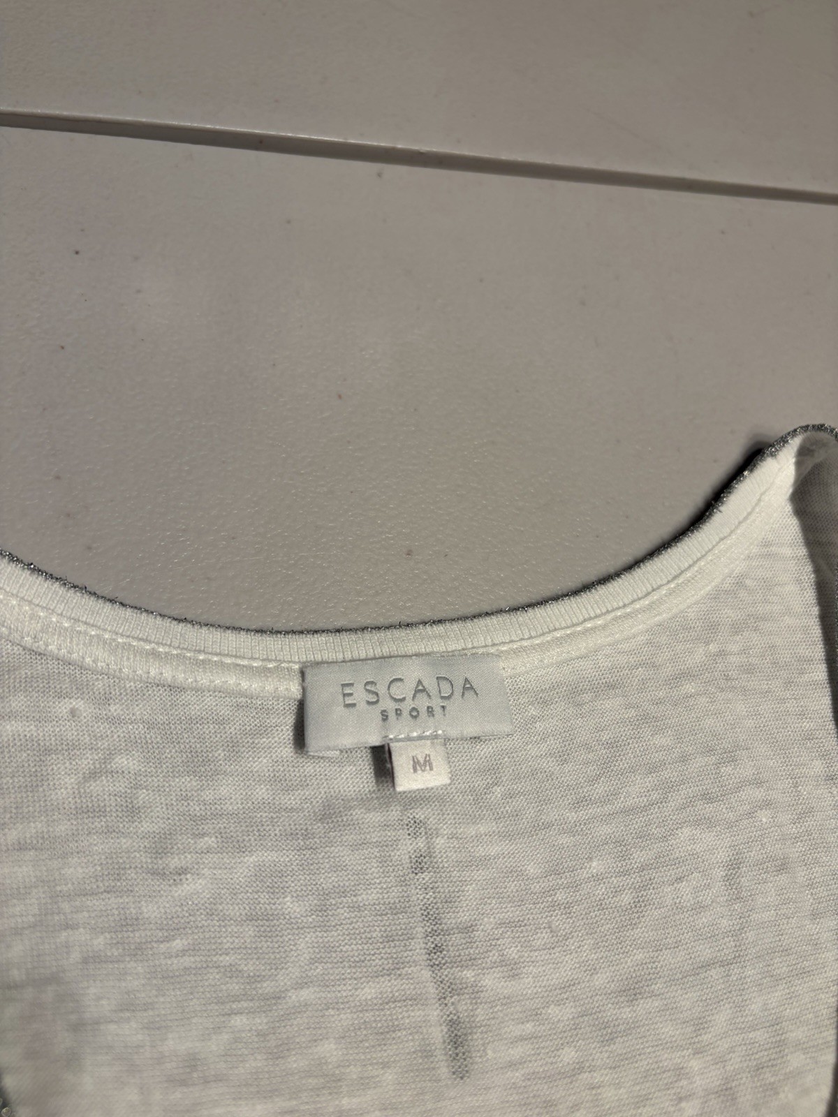 Escada Sport Shirt Women’s Medium White Silver Linen Tank Top Tee Boat Neck