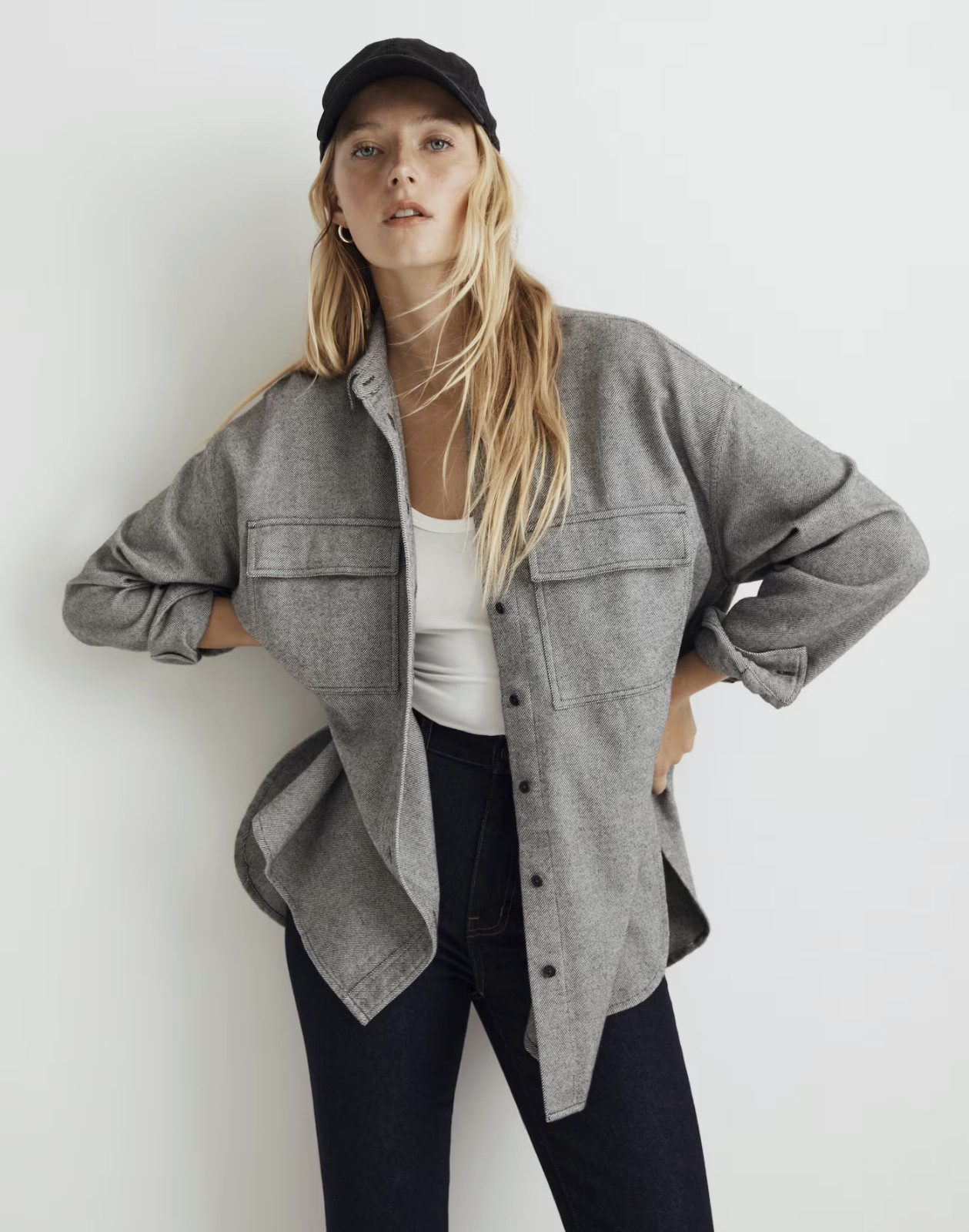 Madewell XS Grey Heather Brushed Shirt Oversized Shirt Jacket Button Front Style