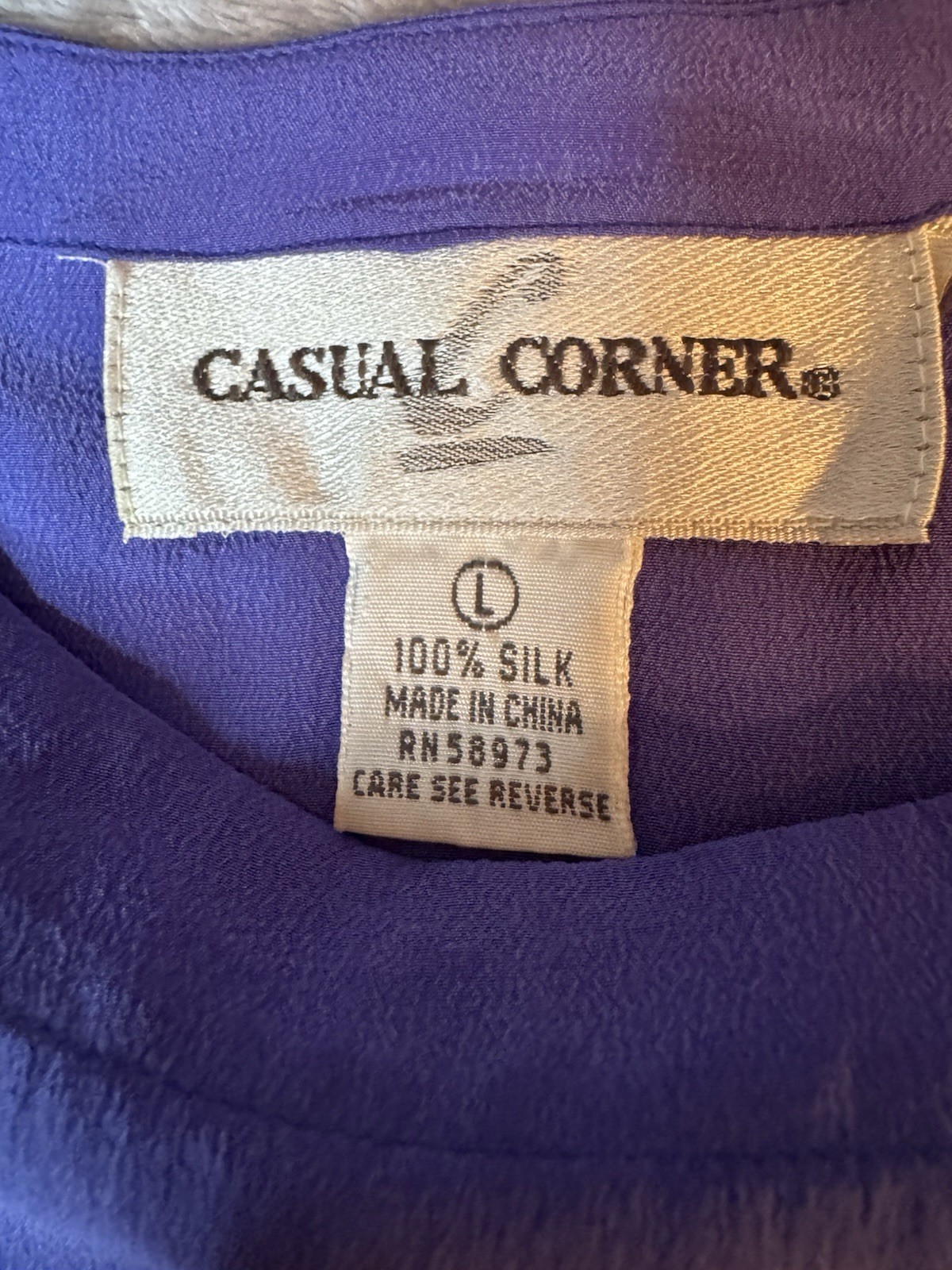 Casual Corner 100% Silk Purple Sleeveless Top Women’s Size L
