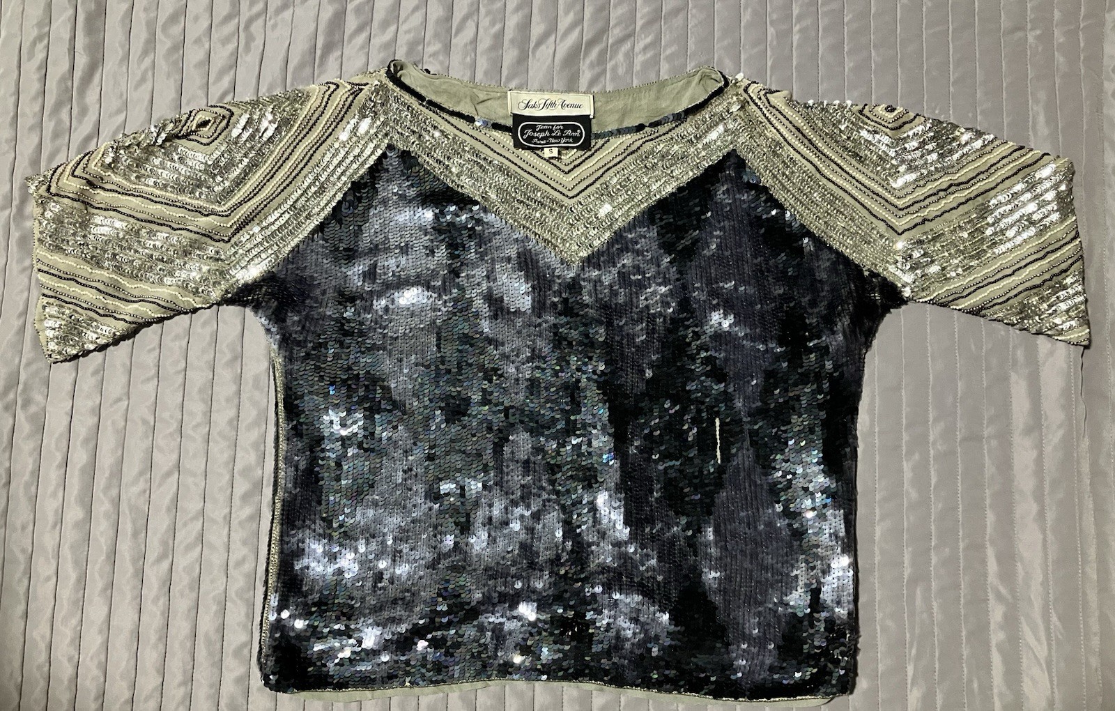 Saks Fifth Avenue Joseph Le Bon Vintage Beaded Sequin Flapper Top Shirt Silk S
