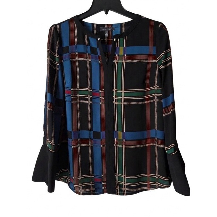 The Limited Black Plaid Split-Neck Blouse Size S