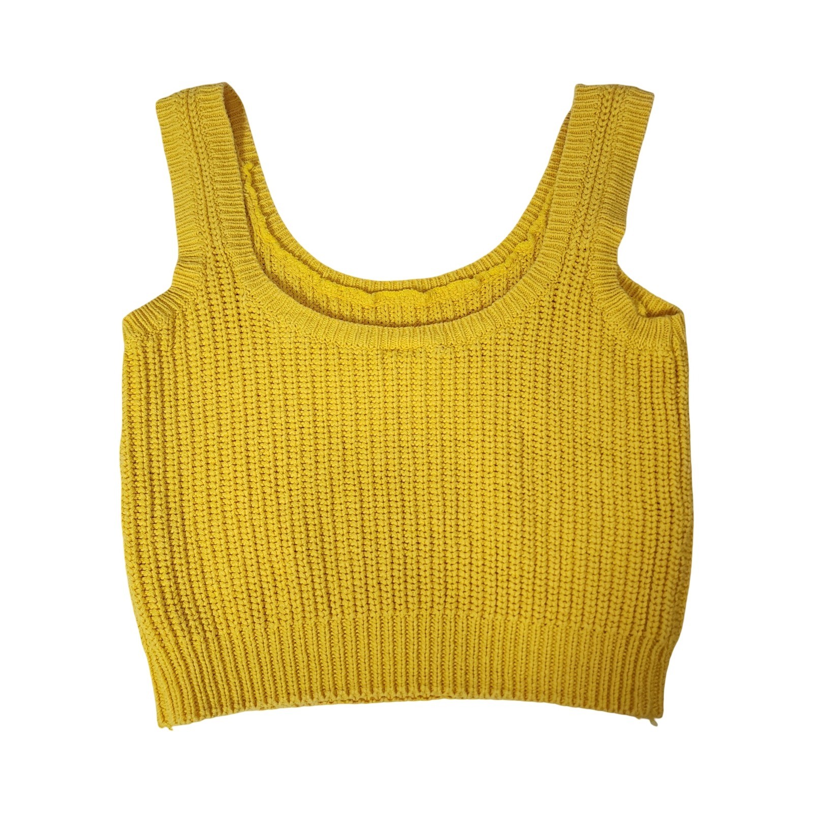 Parrinello Vintage Mustard Yellow Ribbed Knit Crop Tank Top Ramie Cotton Small