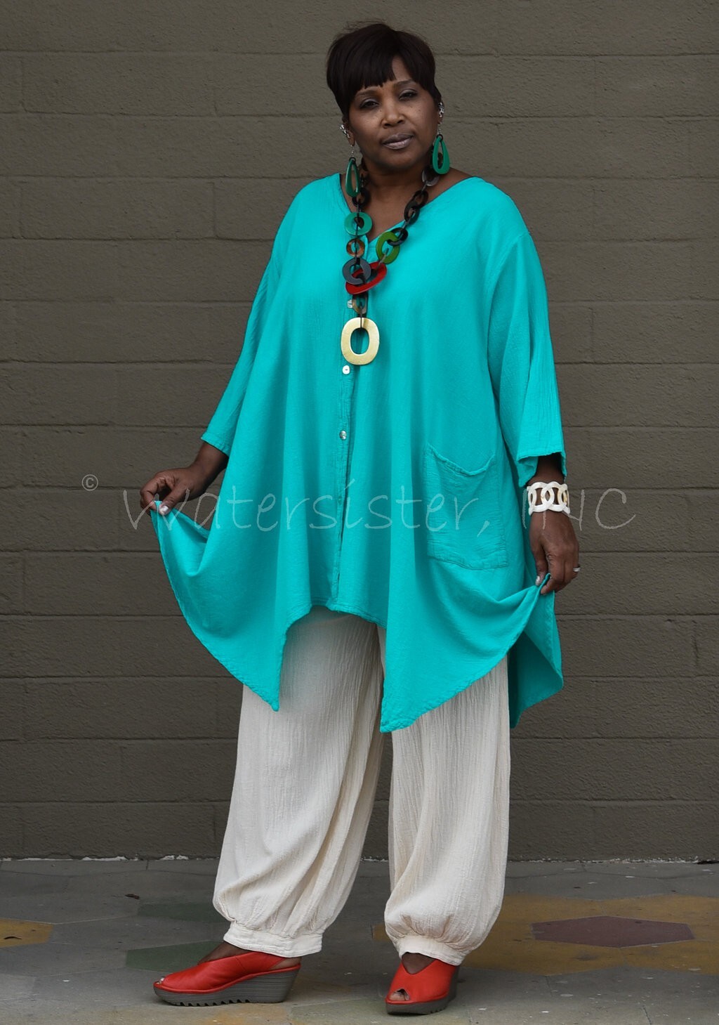 WATERSISTER Cotton Gauze ARIANA Sharkbite CARDIE Top OS (M-1X/2X) Oh my COLORS