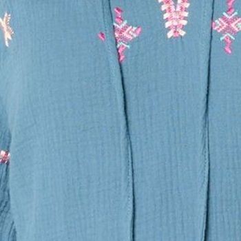 Christy Women’s Top Sz M Summer Sunset Cotton Gauze Tassel Blue A691532
