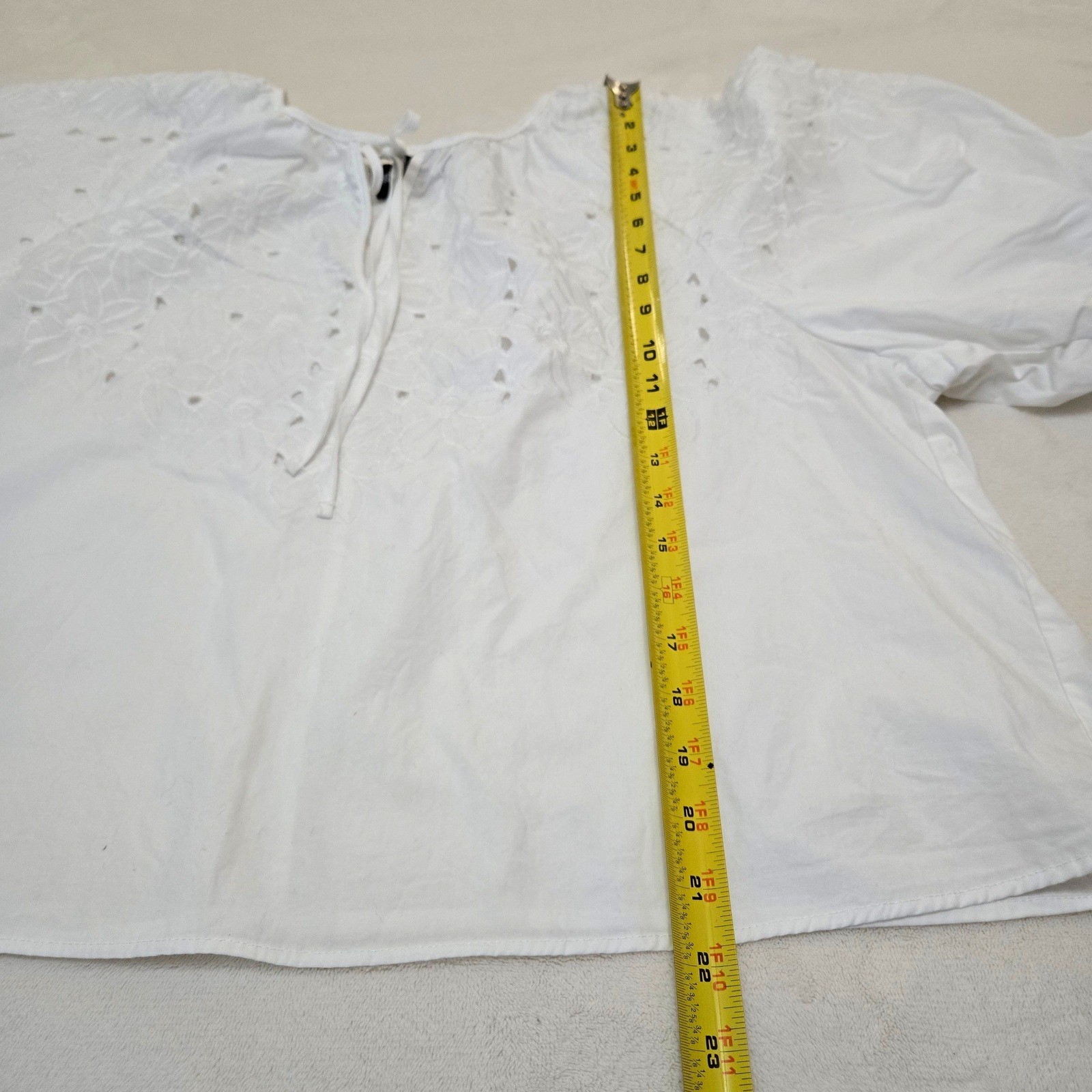 Oliver.o by Escio White Floral Eyelet Puff Sleeve Cotton Blouse Large Anthro