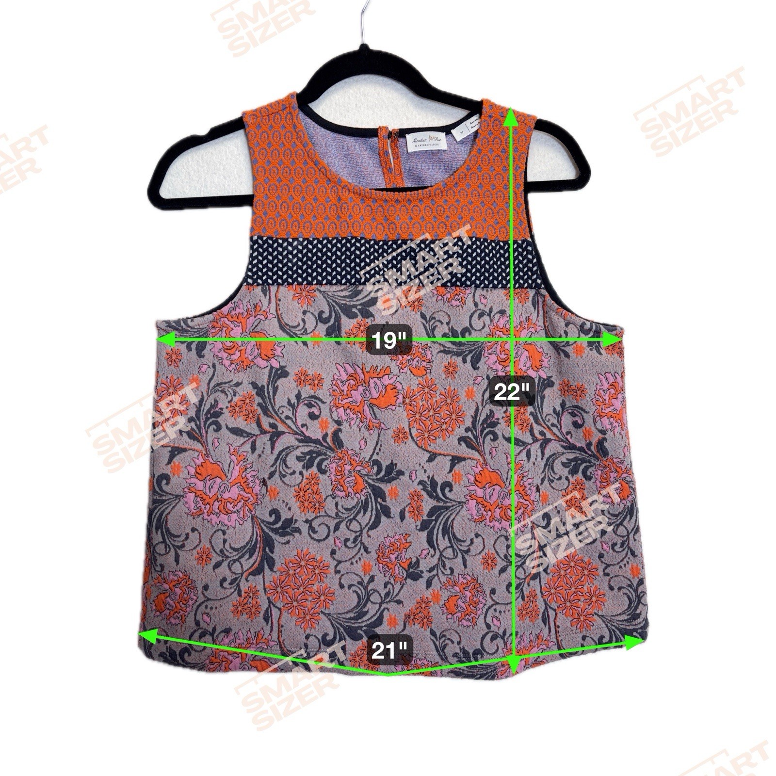 Meadow Rue by Anthropologie Poppy Jacquard Tank Top Grey Orange Floral Sz M