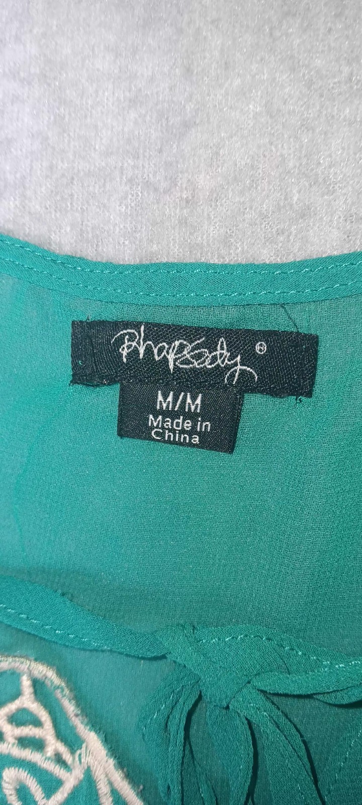 Rhapsody Sheer Batwing Flutter Sleeve Blouse Medium Teal Blue Embroidered Y2K