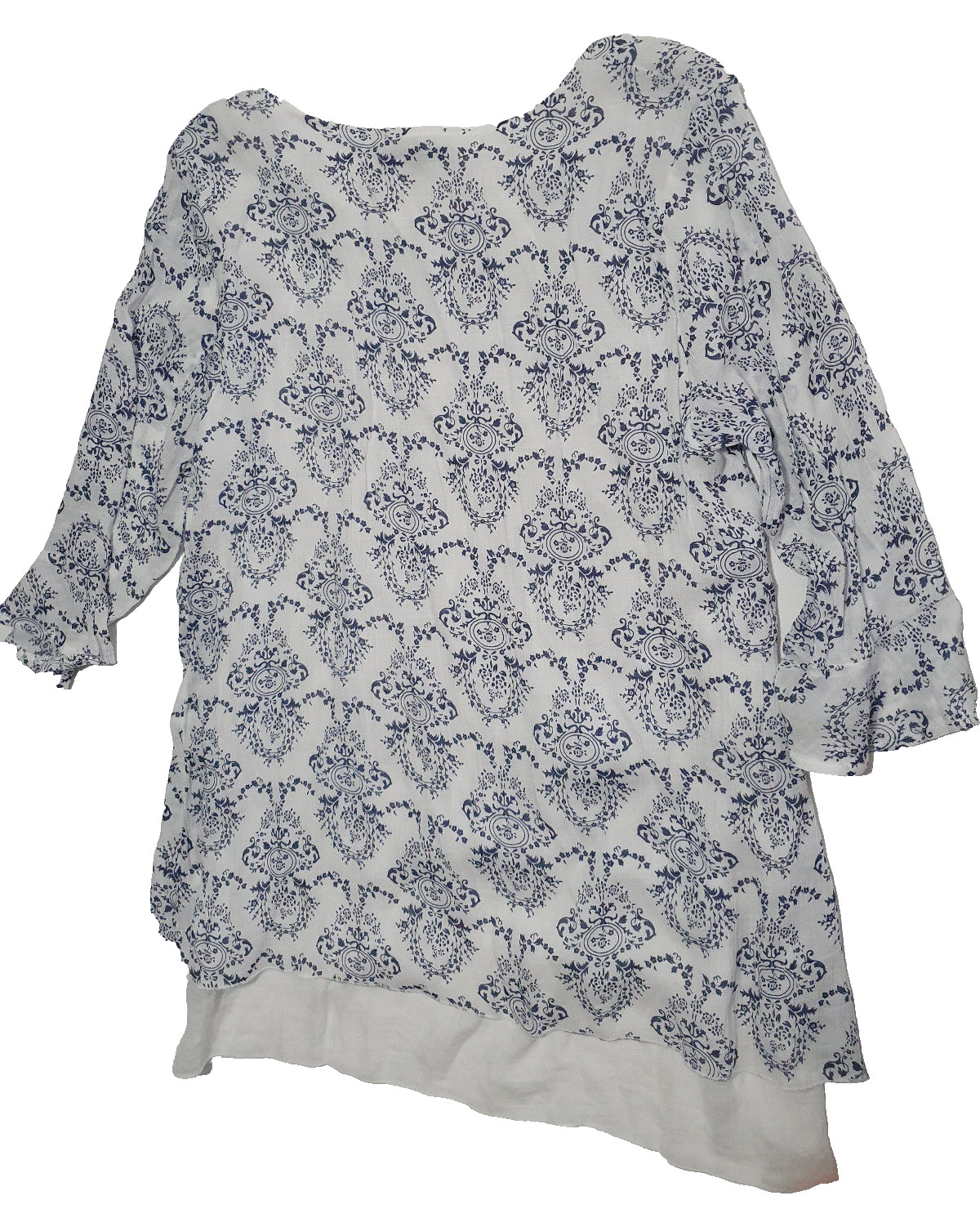 CAROLINE MORGAN SHIRT SIZE 18 WHITE FLOWY BLUE PATTERN