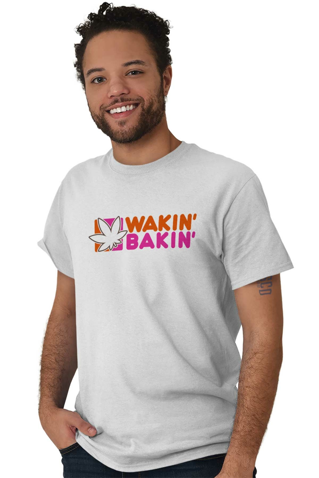 Funny Marijuana Stoner Wakin Bakin Humor Womens or Mens Crewneck T Shirt Tee