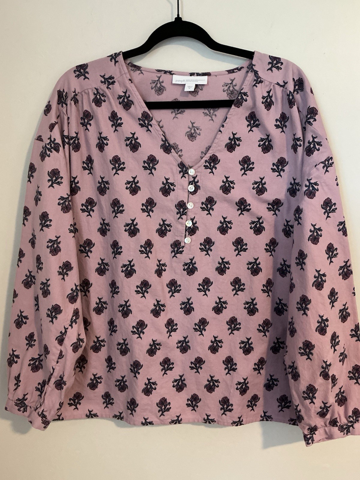 J. Jill Pure Jill Organic Cotton Boxy Top Womens Iced Mauve Stamped Iris XL