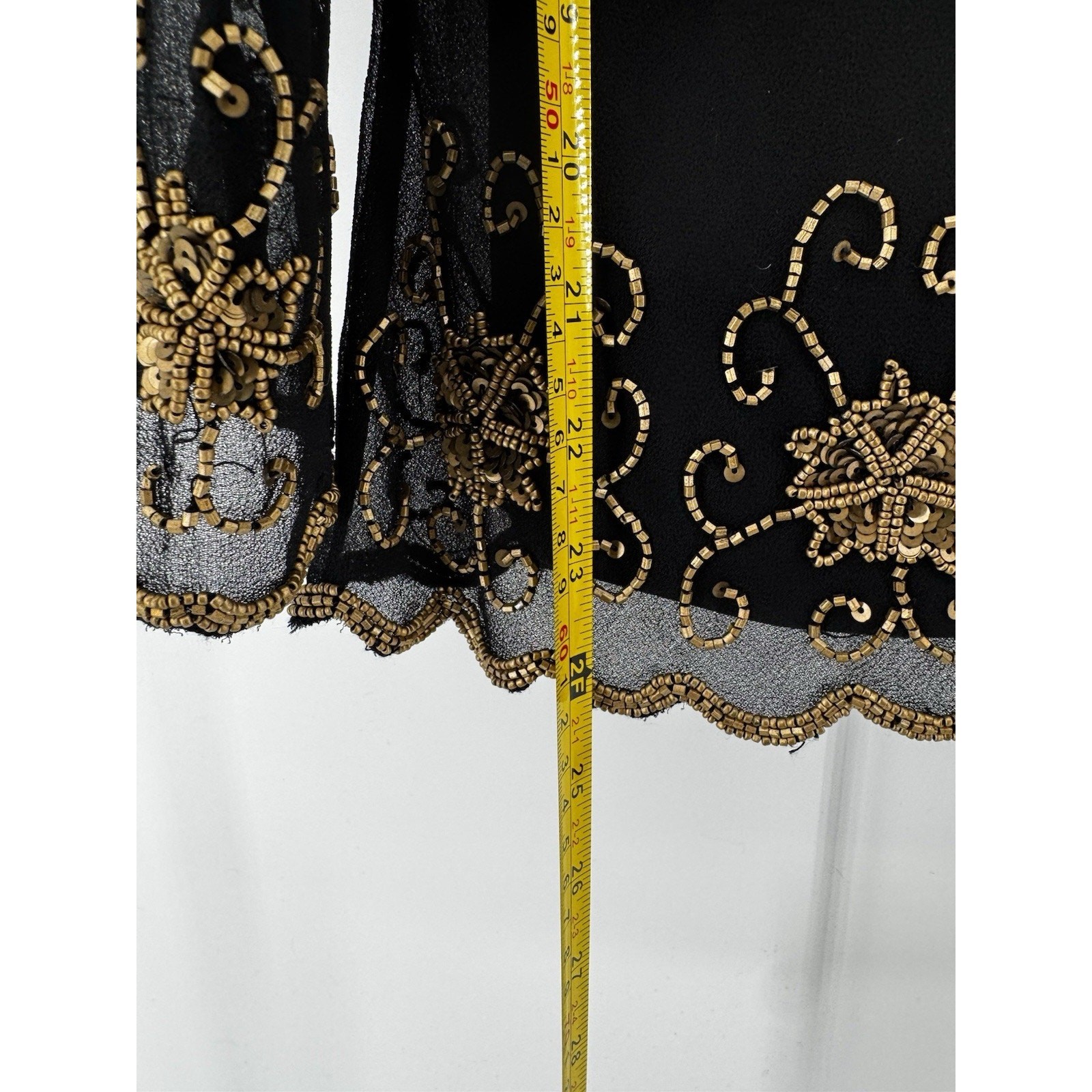 Jacques Vert Beaded Top Sheer Black Gold Beads Size 12 Vintage NWT Flaw