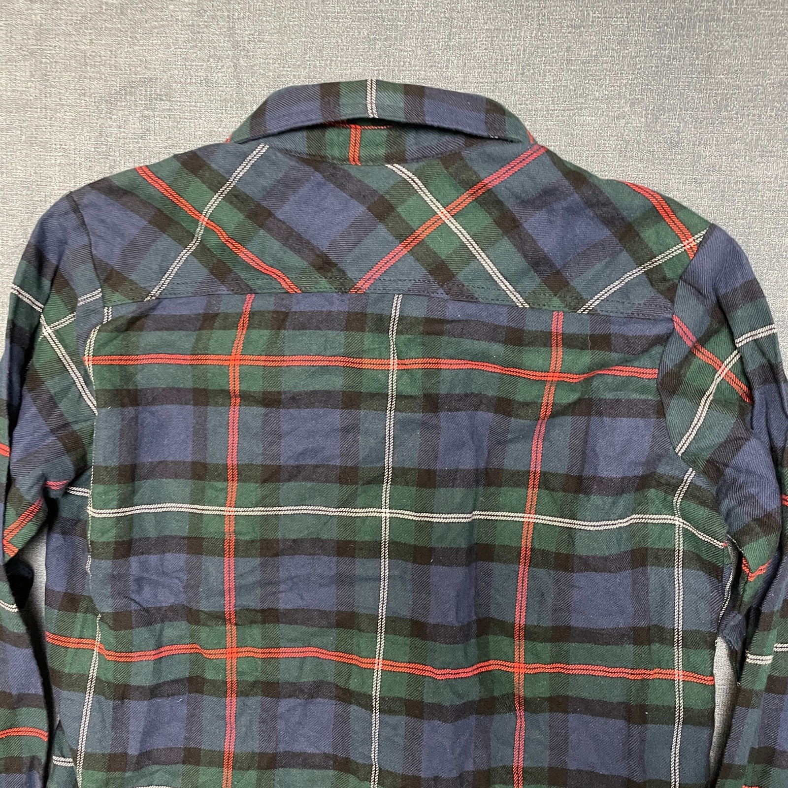 Dickies Flannel Shirt Womens Small Ink Navy Tartan Plaid Button Up Long Sleeve