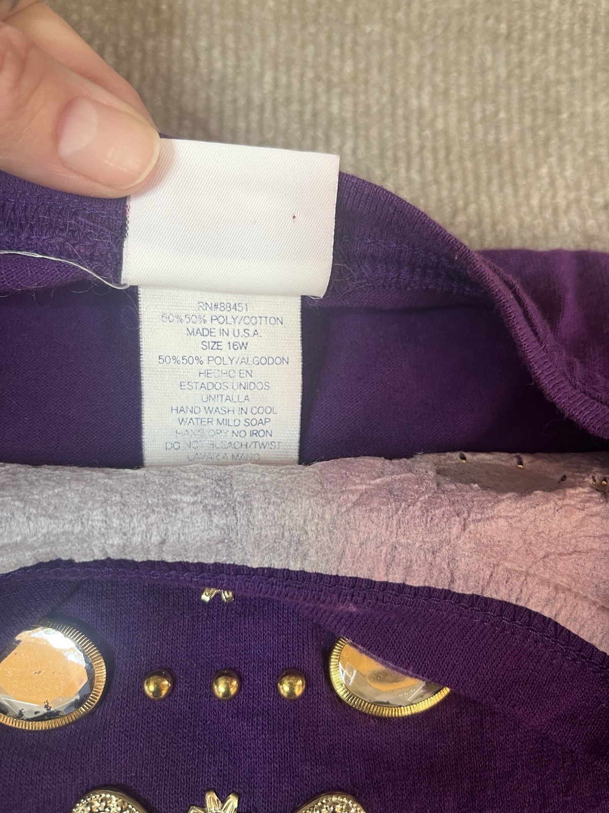 Vintage Bobbie Brooks 16 L Shirt Top 80s 90s BeDazzled Retro Purple Studded USA