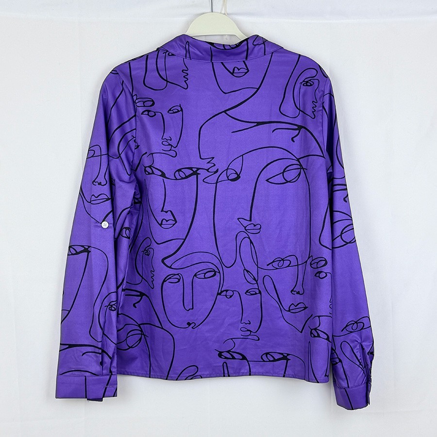 No Brand Womens Blouse Size Large Purple and Black Long Sleeve