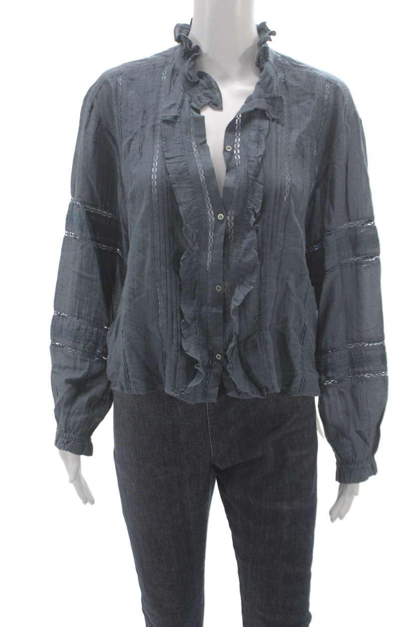 Isabel Marant Etoile Women Basic Blue Collared Long Sleeve Blouse Size 36