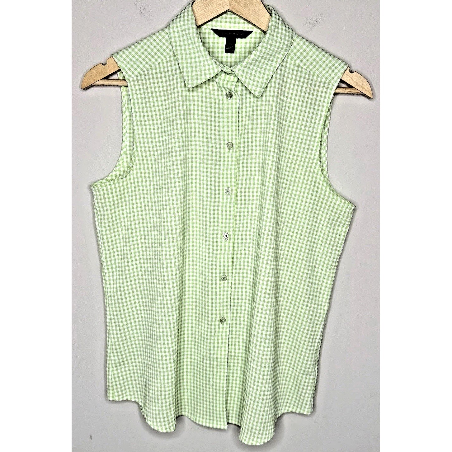 Sleeveless Shirt Small Lime White Plaid Tank Picnic Travel Comfort Beachy