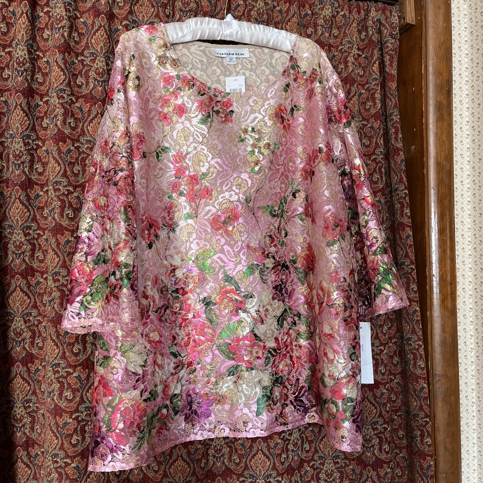 CAROLINE ROSE NWT Pink Floral WM Top 2X Mother Of The Bride Formal Party USA