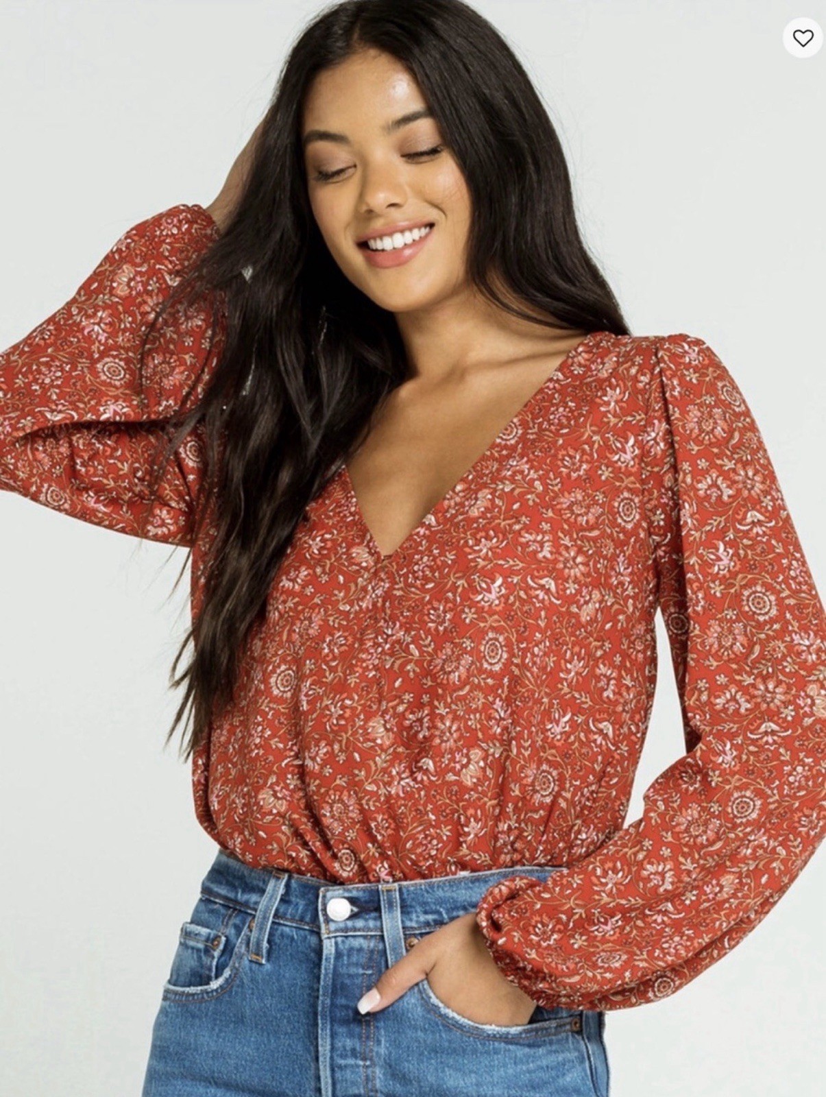 West of Melrose red floral long sleeve bodysuit blouse in women’s size Large