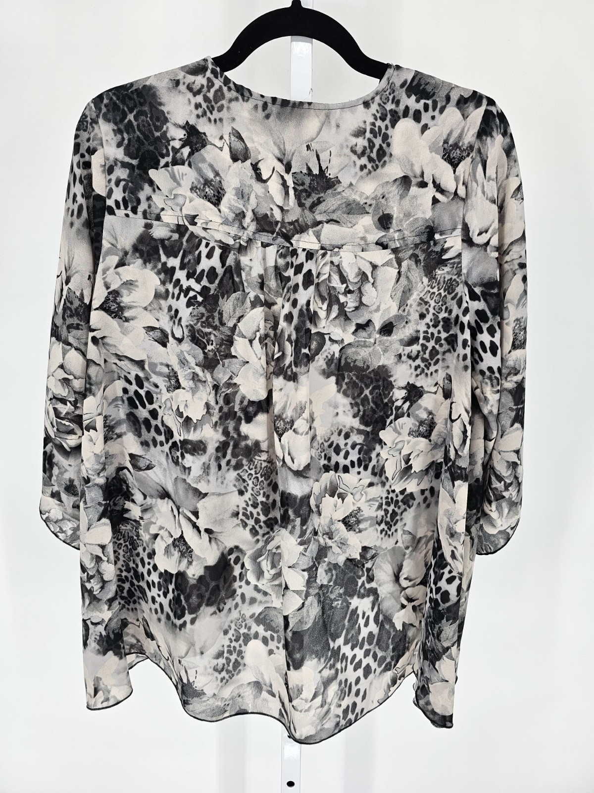 Sunny Taylor womens Sz PS Petite Open Front Blouse Black Gray Marbled Sheer