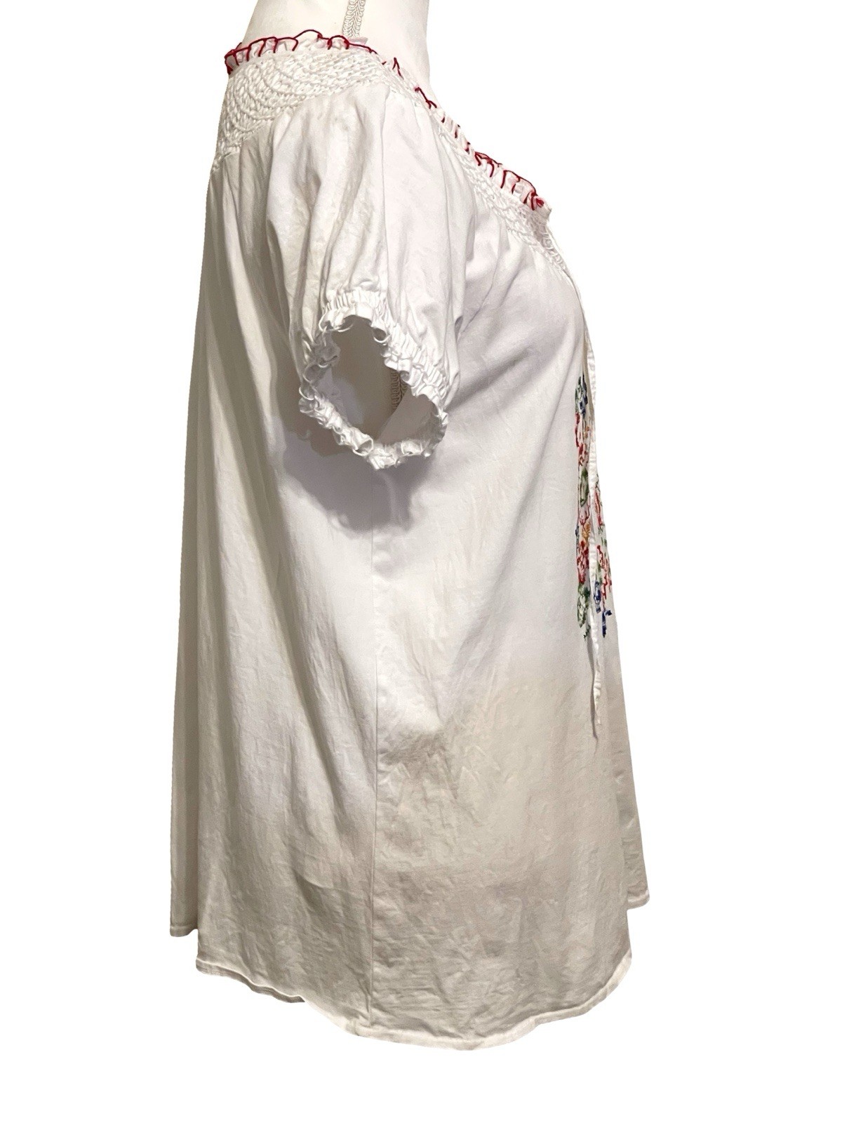 SAHALIE White Embroidered 100% Cotton Boho Peasant Blouse Women’s Size L