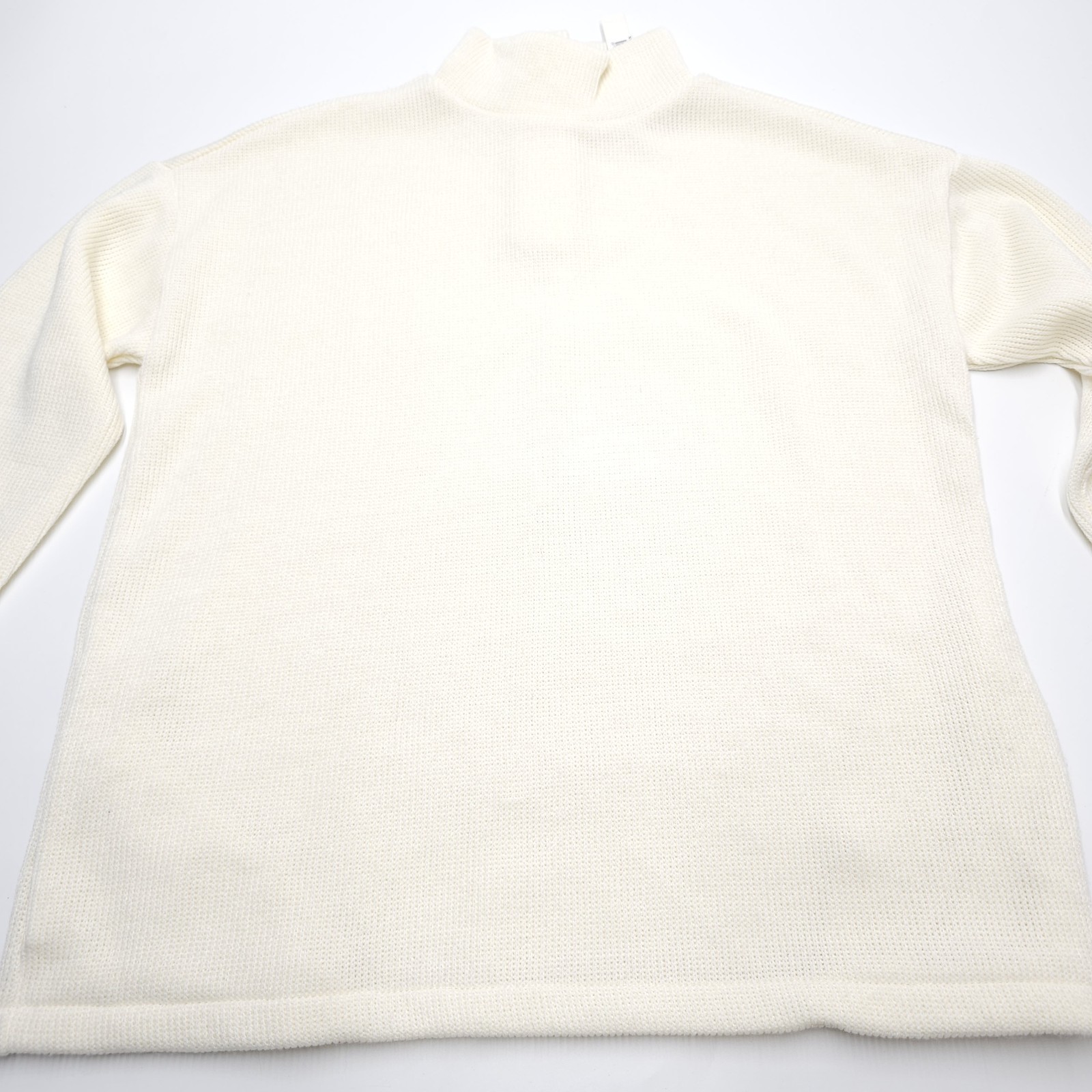 Madewell Sweater Womens XS Button Back Mockneck Top Cream Pockets Thermal Waffle