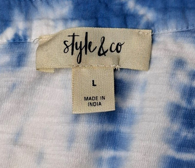 STYLE & CO. Womens Top SIZE L Long Sleeve Tie Dye Henley Multicolor Cotton