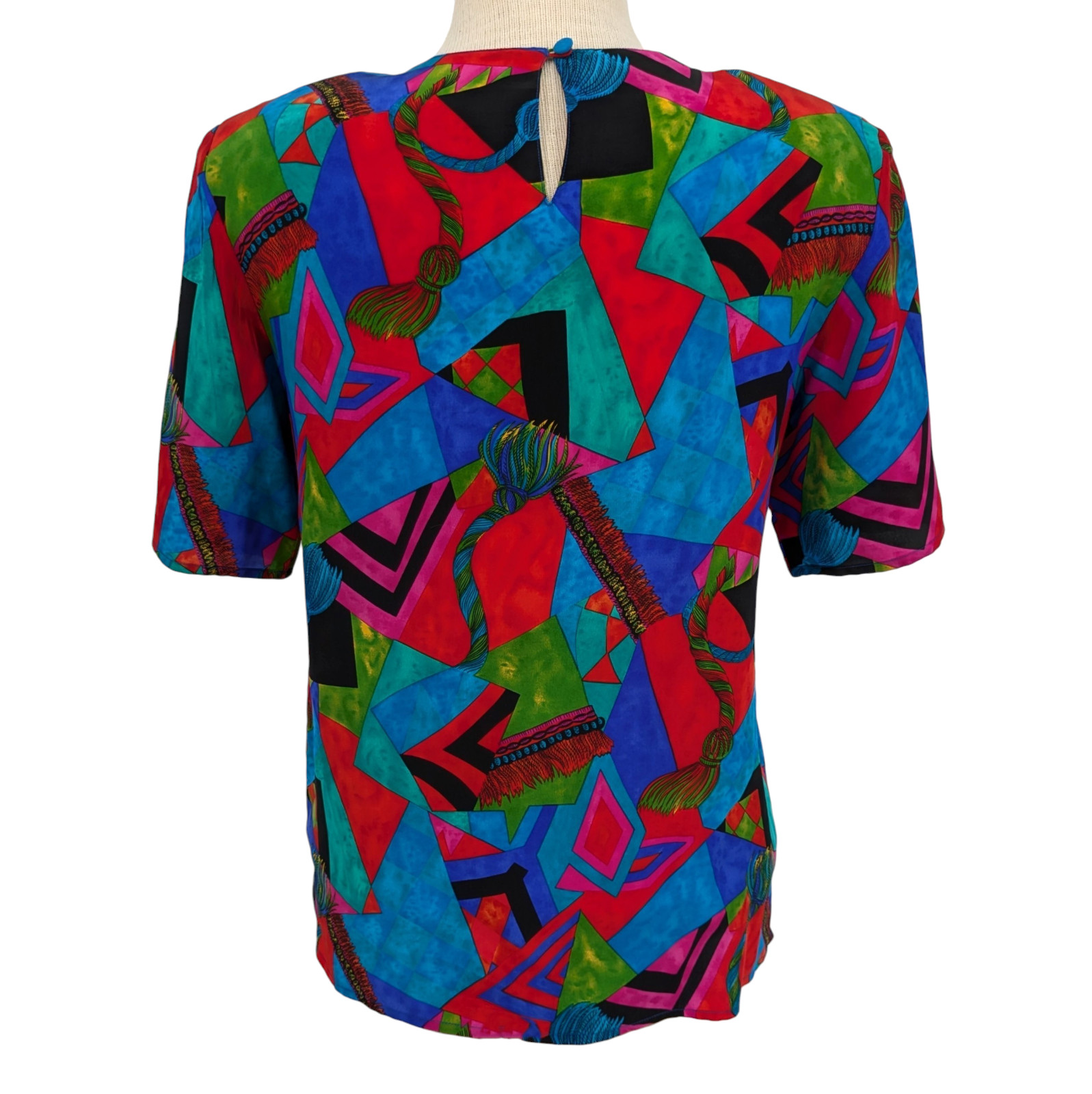 VTG 80s 90s Colorful Maximalist 100% Silk Top Womens S New Wave Memphis Retro