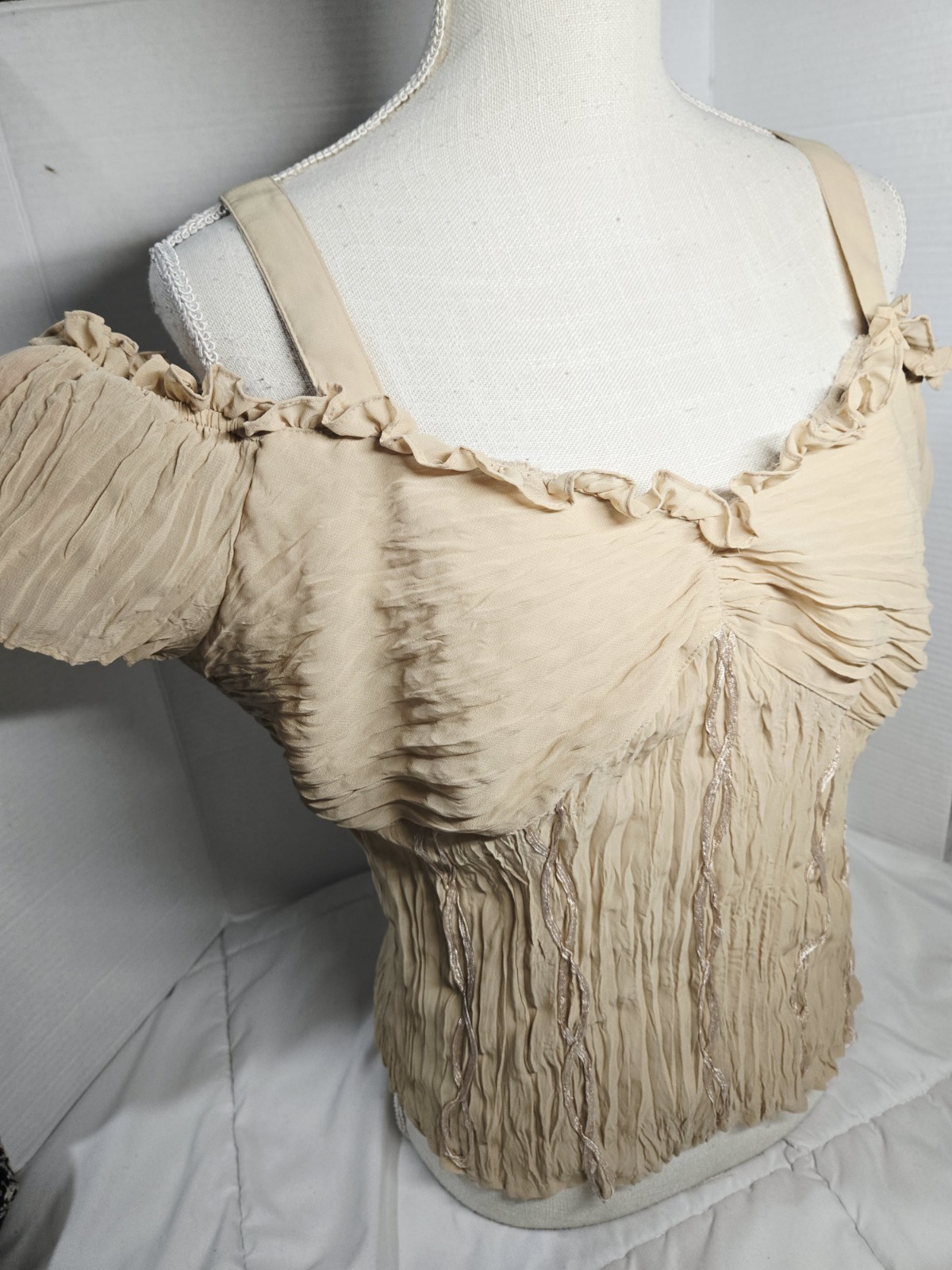 Kaelyn Max 100% Silk cru Chiffon Crepe Blouse XL Frilly Retro Ruffle Retro Y2k