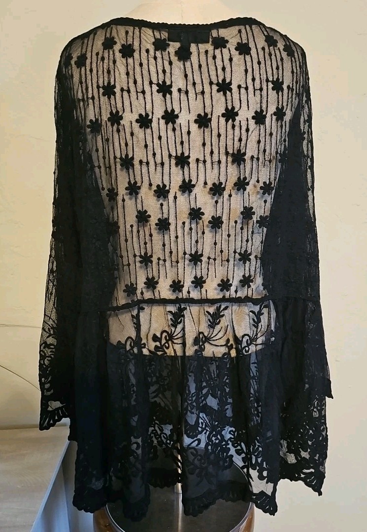 Lane Bryant 22/24W Black Lace Button Up Embroidered Mesh Blouse Goth Punk Emo