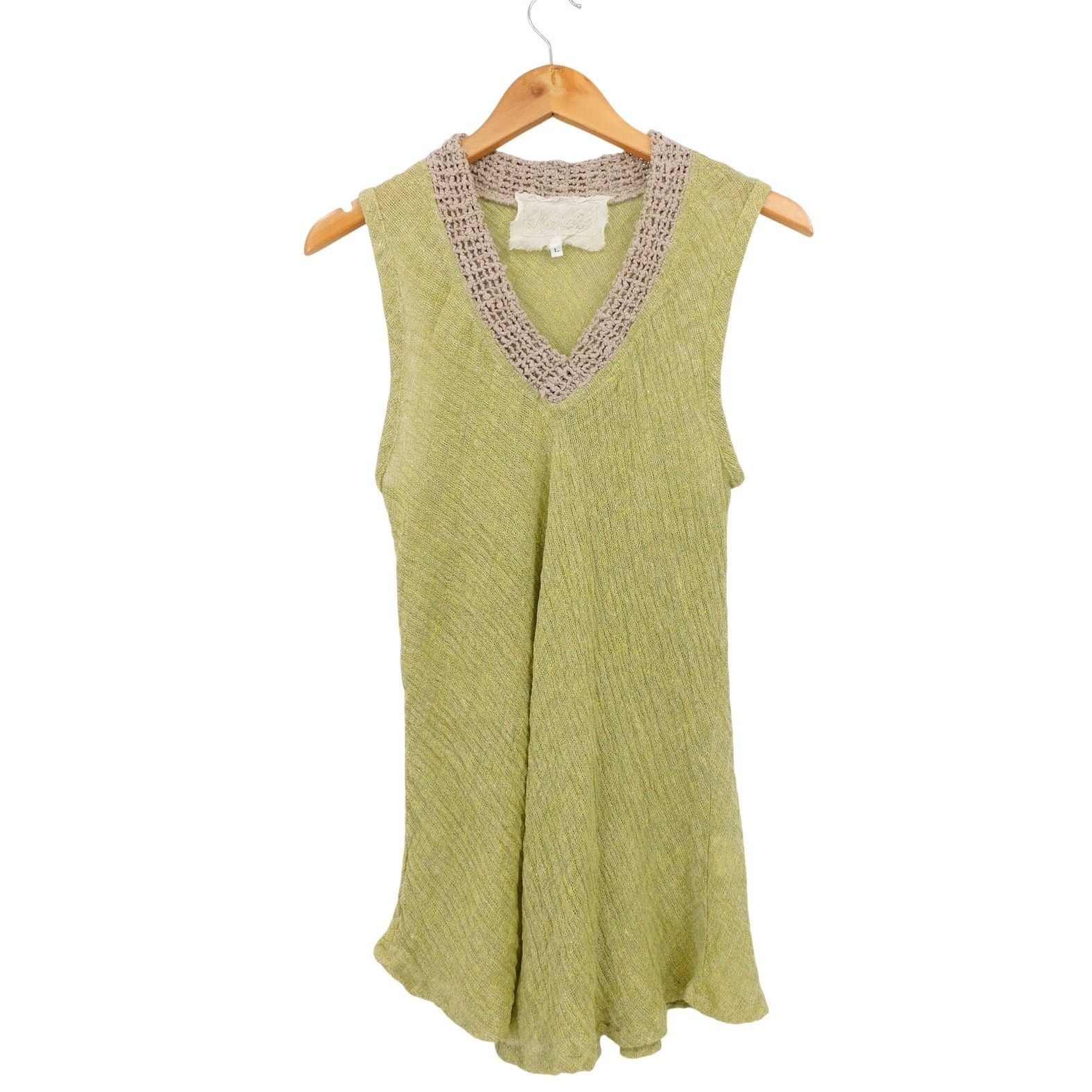 Marilu Made In Italy Green V Neck Linen Blend Sleeveless Blouse Top Size Large
