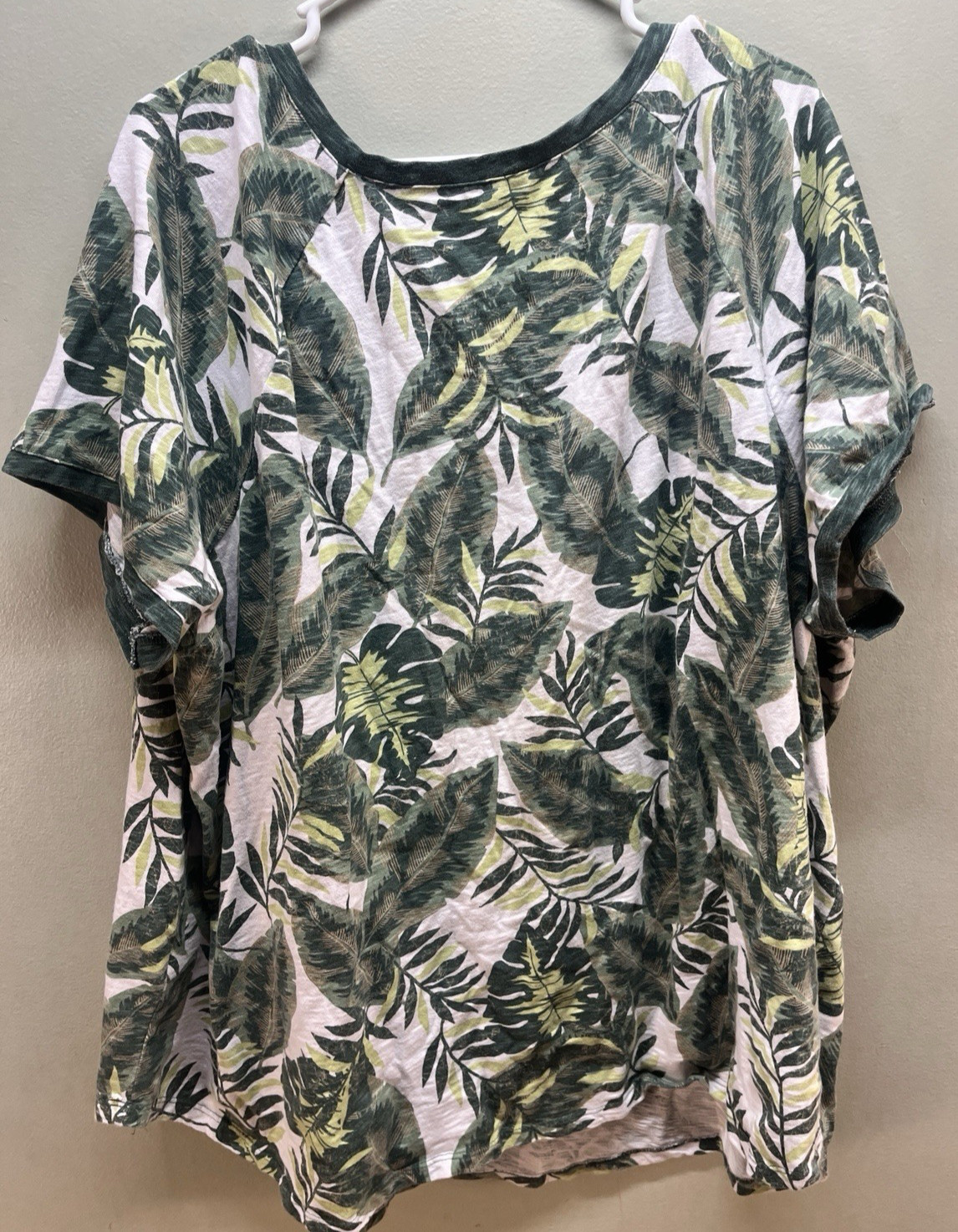 Woman Within henley shirt women plus size 3X green palm leaves tropical tropical