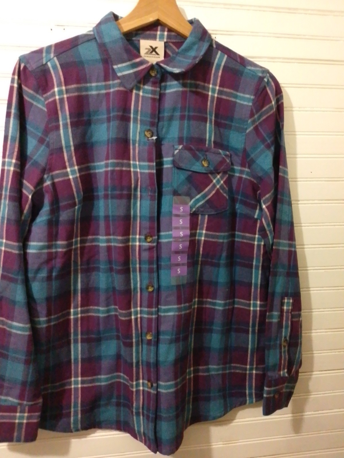 ZeroXposur NWT Women’s Small Soft Flannel Shirt Blue & Purple “Plummadras”