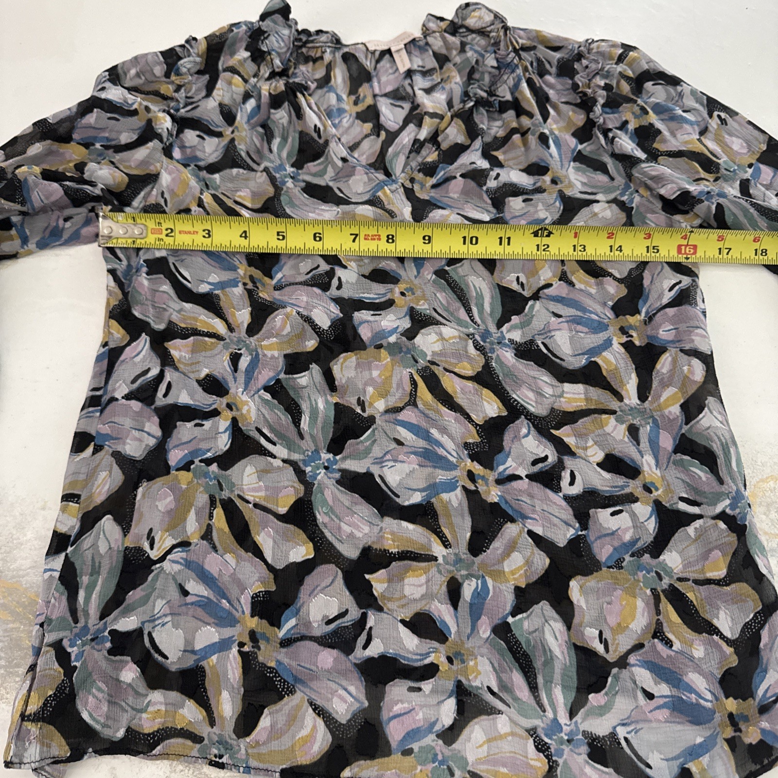 Rebecca Taylor Women’s Floral Silk V-Neck Ruffled Collar Long Sleeve Blouse XS