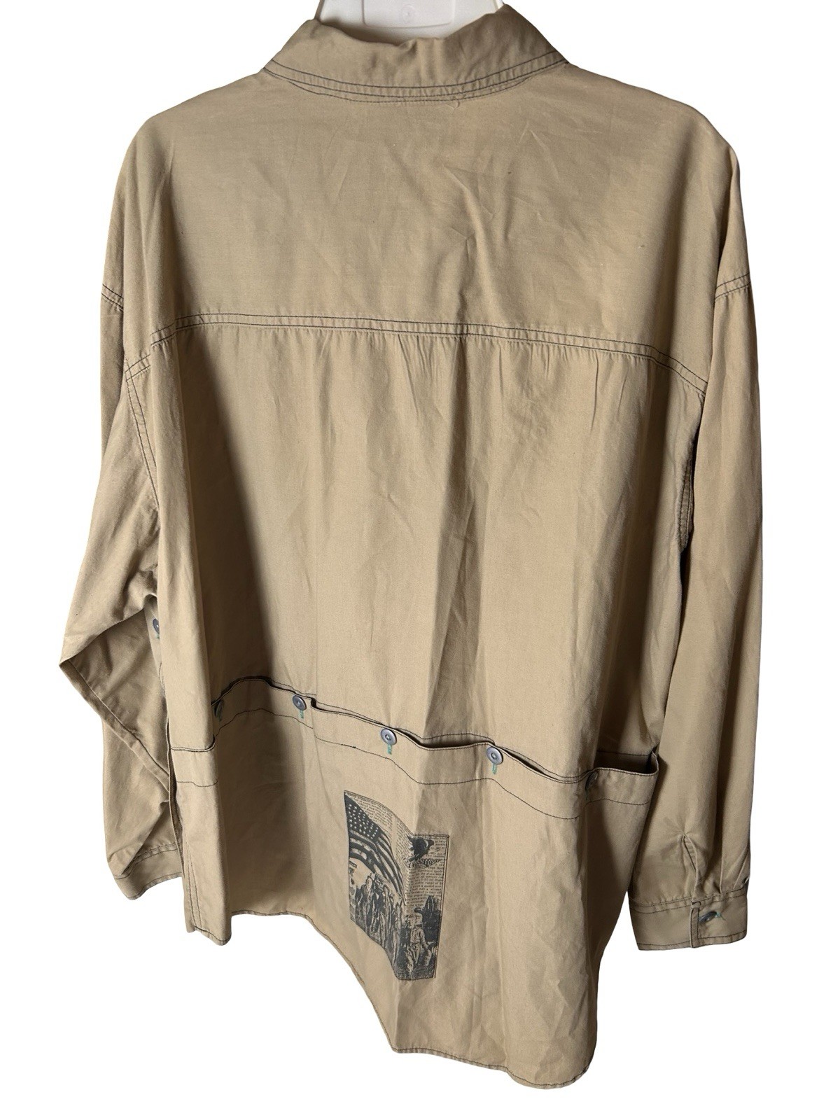 Gitano Graphic Army Print Button Up Shirt Jacket Sz XL Khaki Deconstructed READ