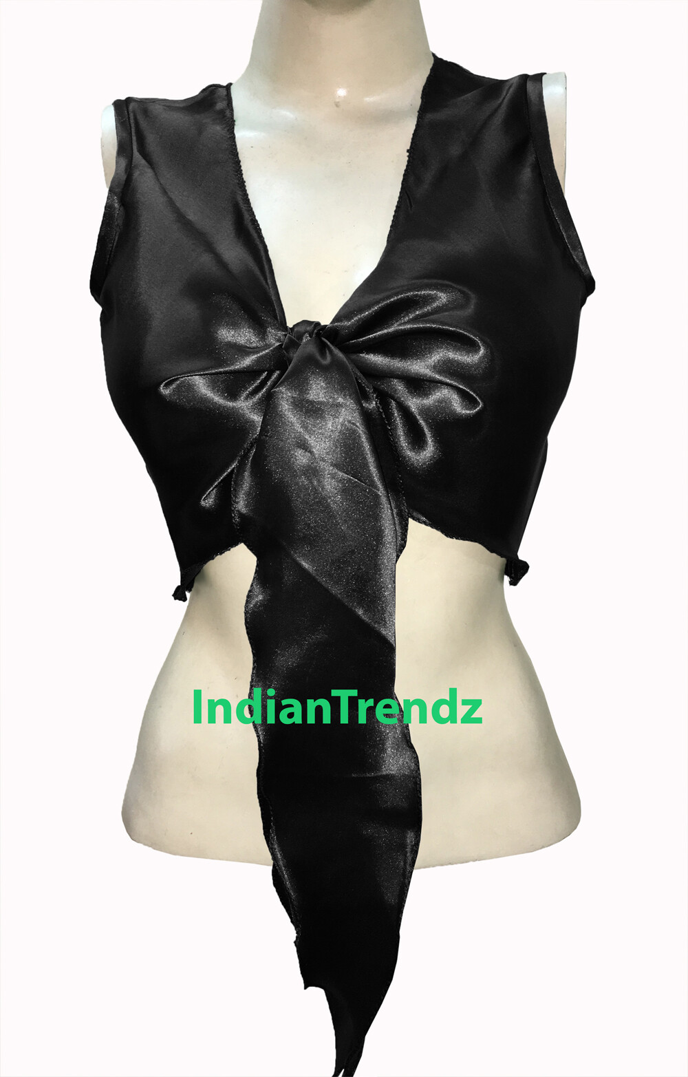 Satin Wrap Top Blouse Choli Sleeveless Belly Dance Gypsy Tribal Oriental Shiny