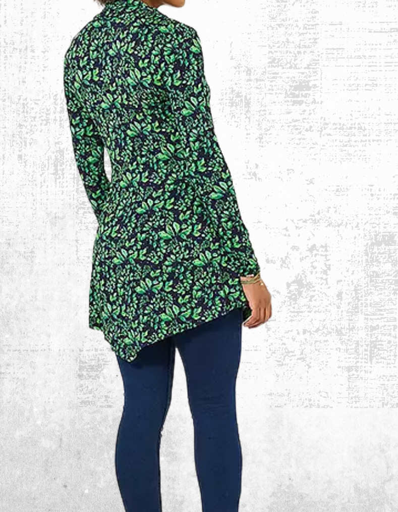 Womens Joe Browns Button Neck Leaf Print Stretchy Jersey Tunic Top Green (Defect